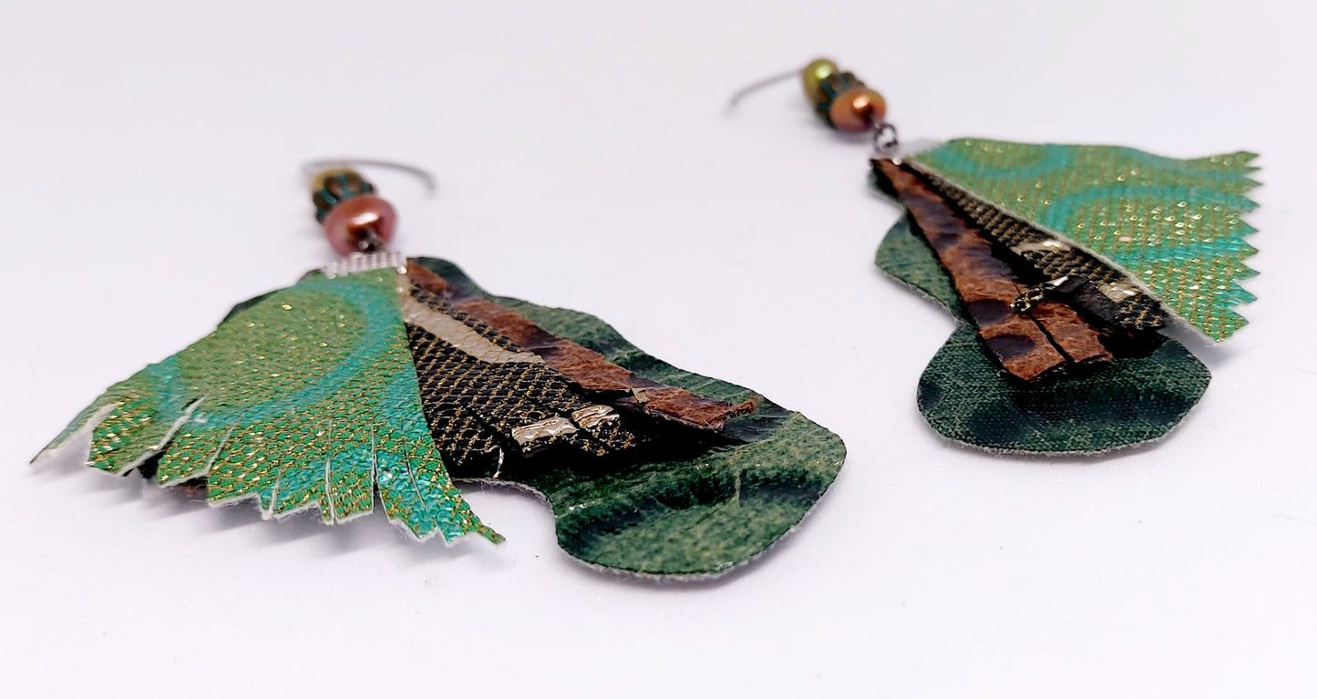 Metallic Green Fabric Earrings
