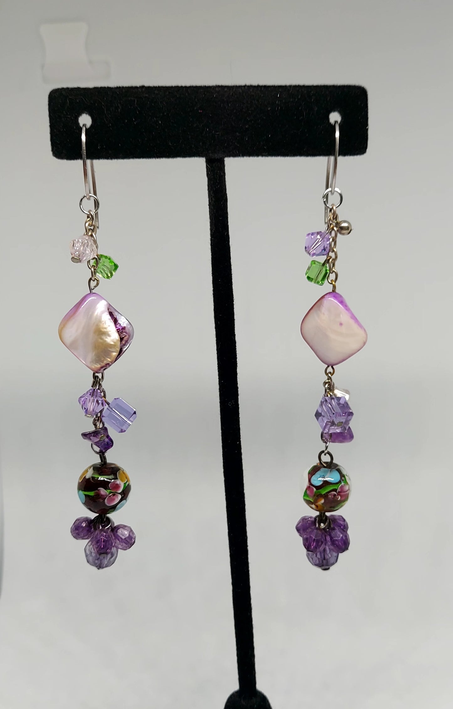 Purple Flowers Beaded Earrings