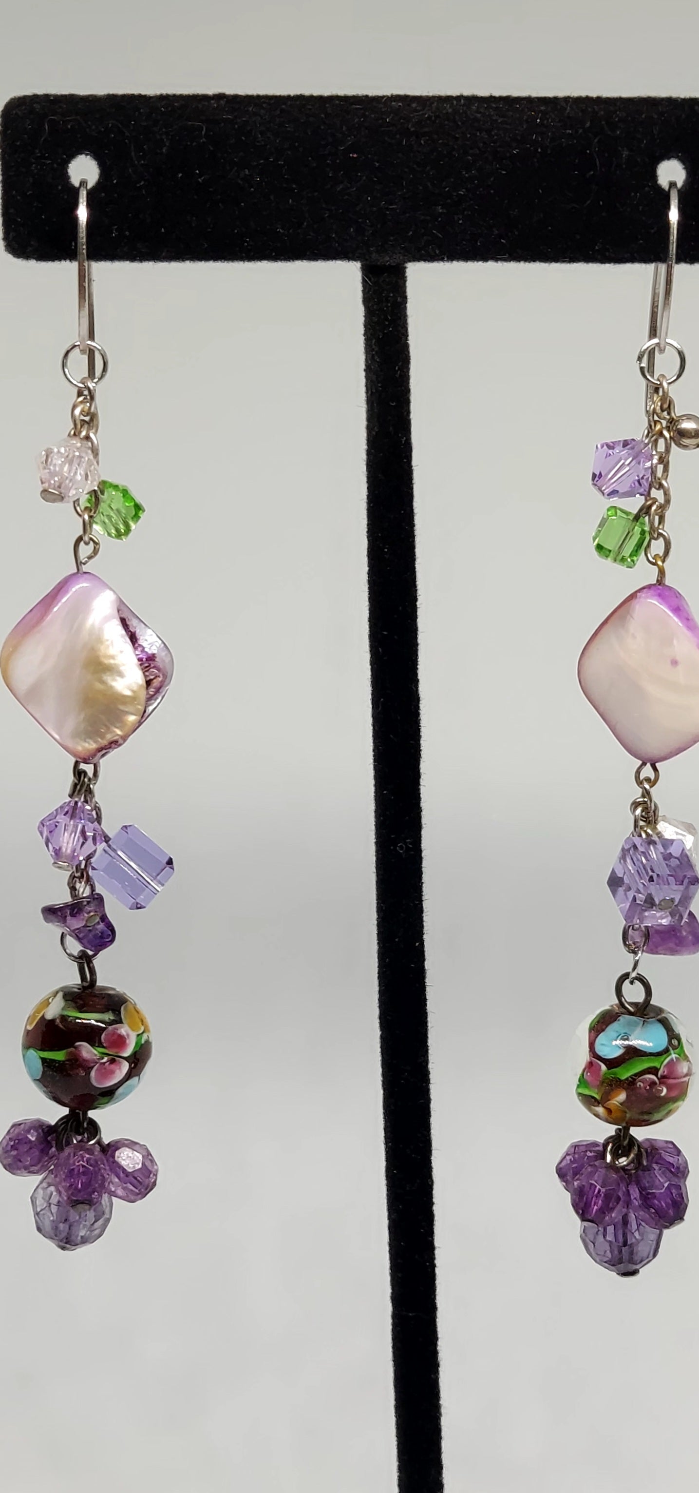 Purple Flowers Beaded Earrings