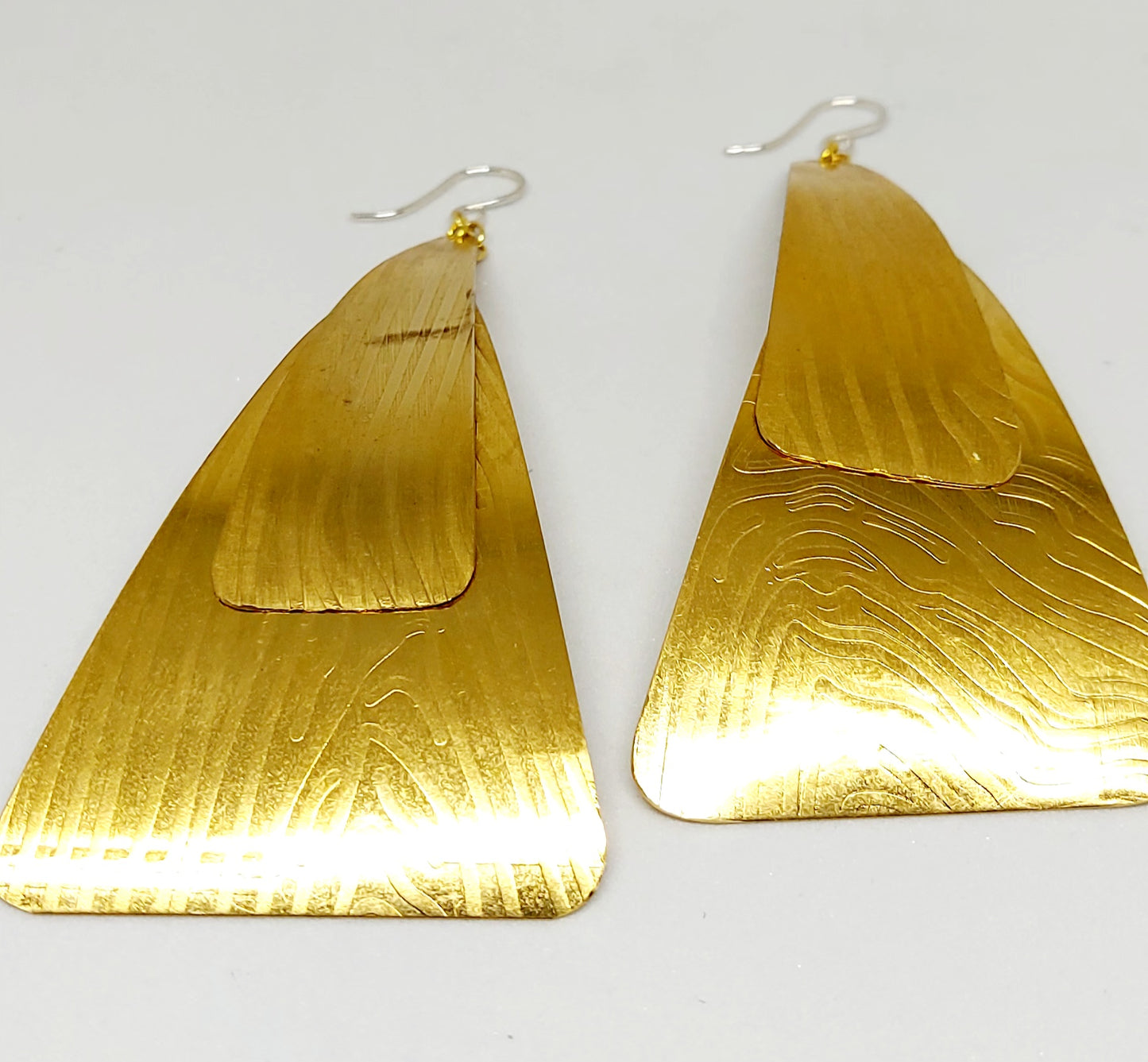 Double Pyramid Brass Earrings