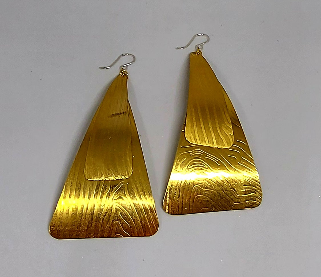 Double Pyramid Brass Earrings