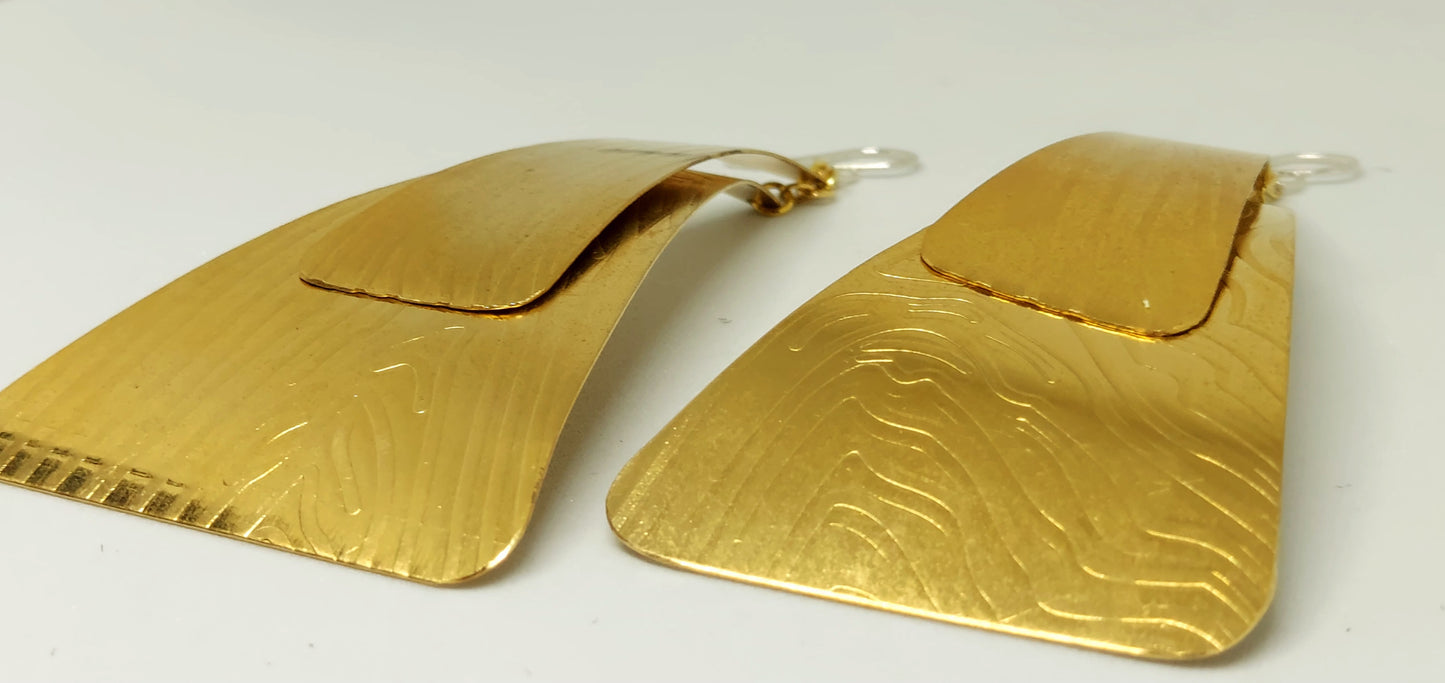 Double Pyramid Brass Earrings