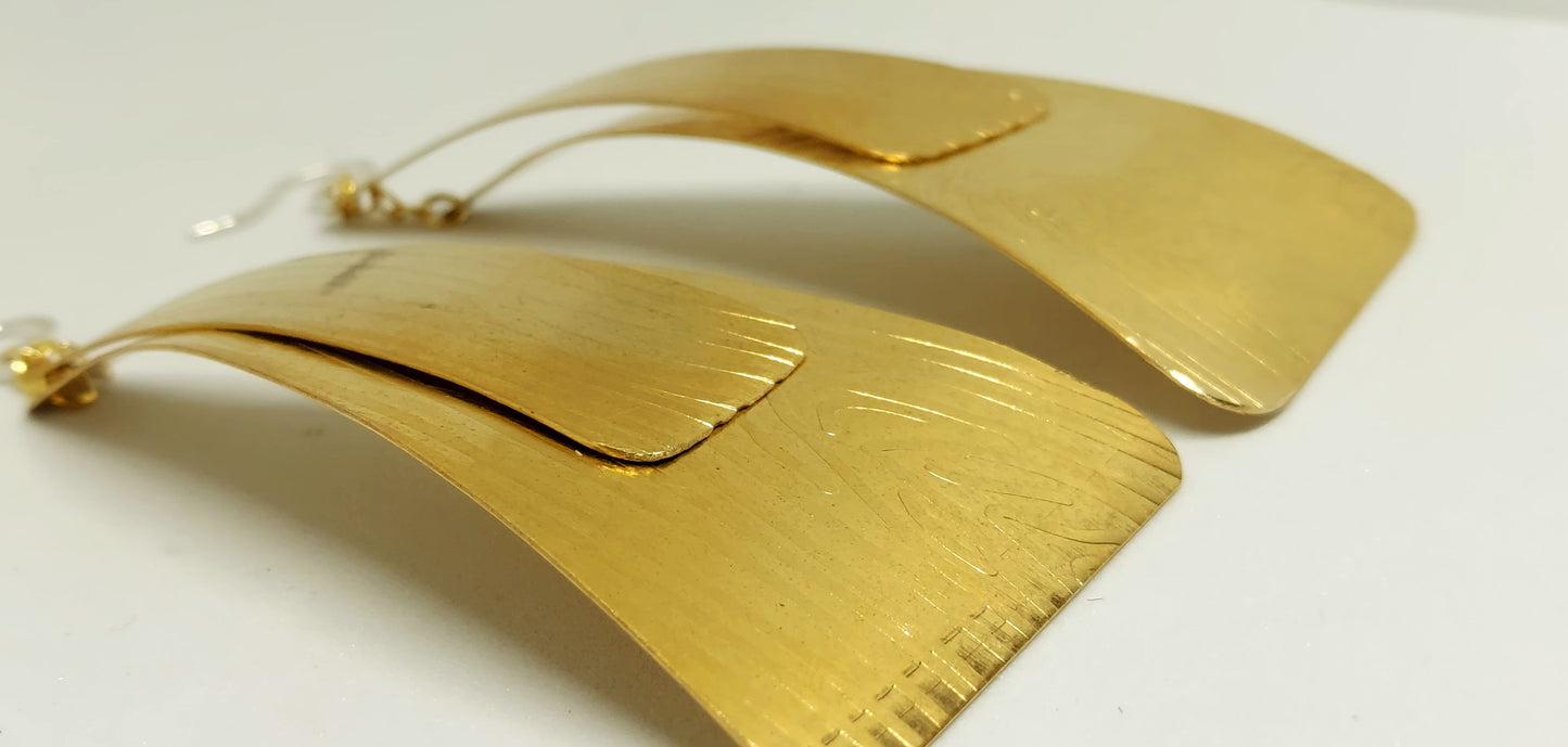 Double Pyramid Brass Earrings