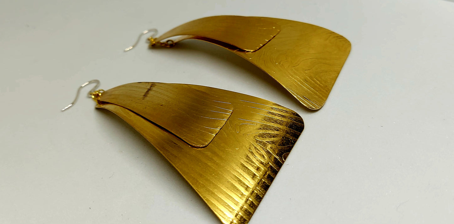 Double Pyramid Brass Earrings