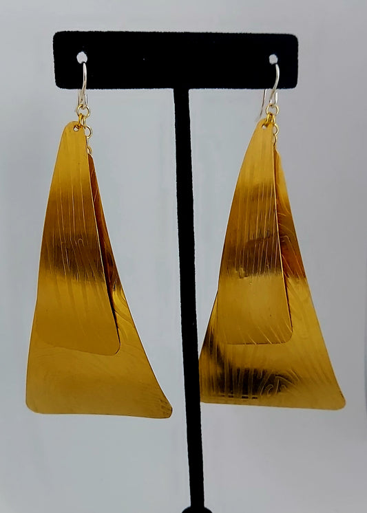 Double Pyramid Brass Earrings