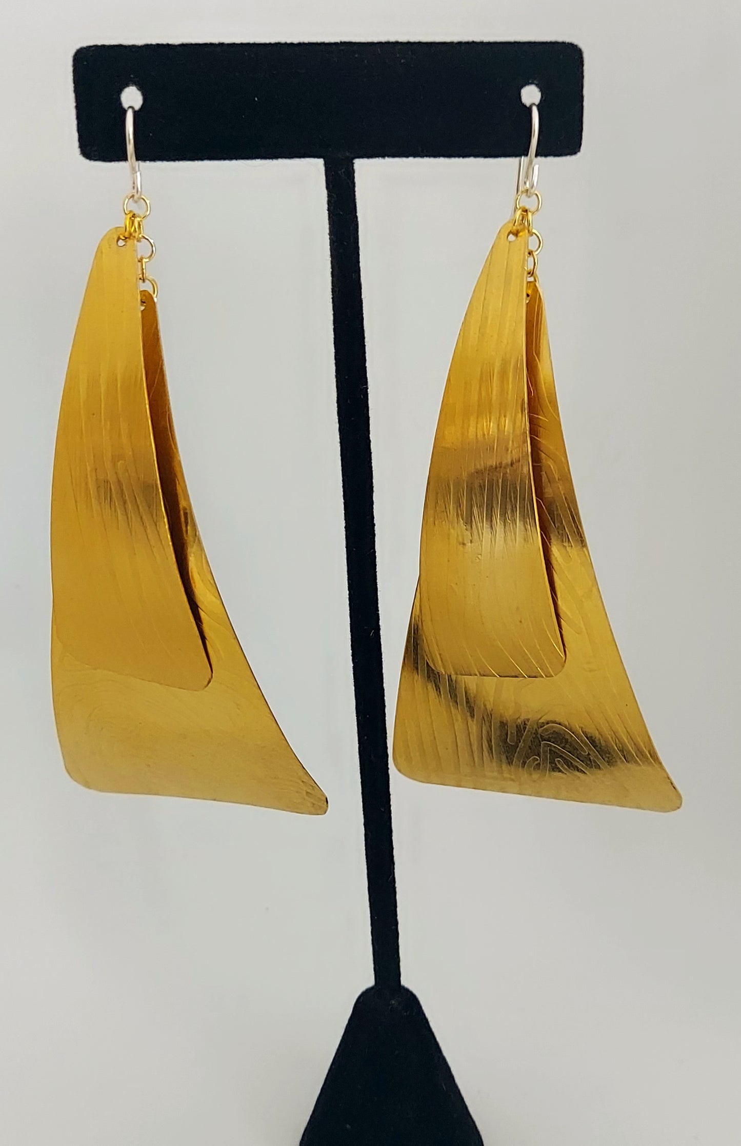 Double Pyramid Brass Earrings