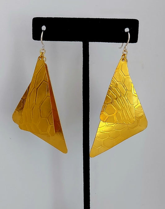 Honeycomb Pyramids Brass Earrings