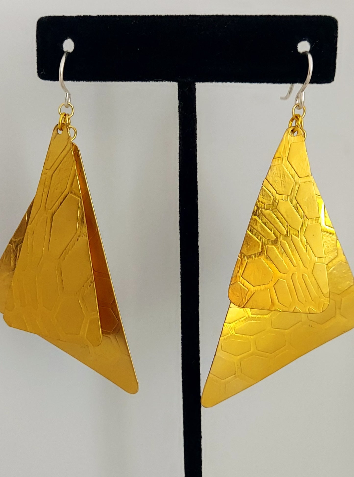 Honeycomb Pyramids Brass Earrings