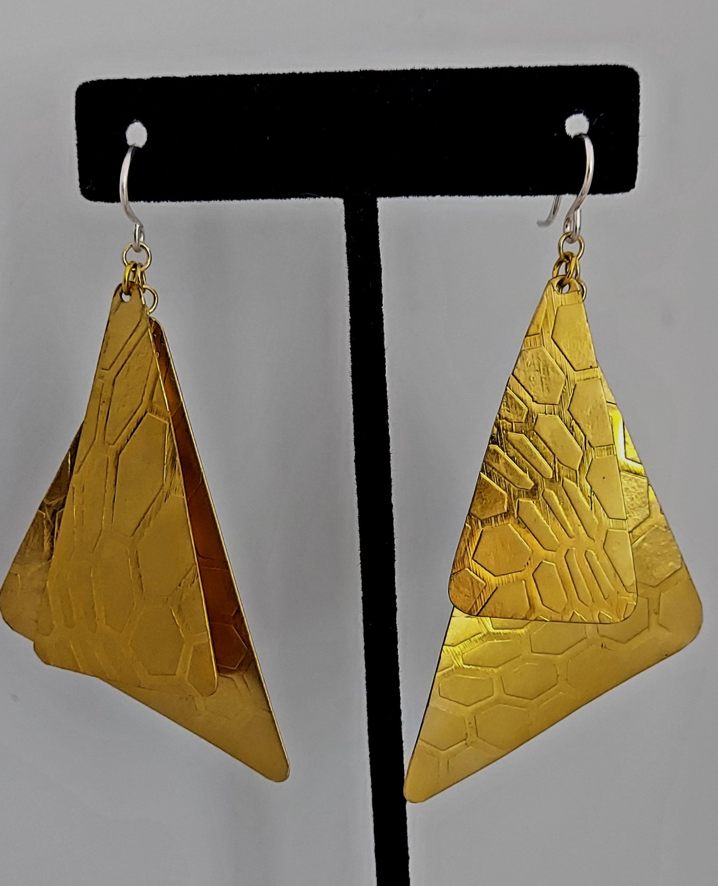 Honeycomb Pyramids Brass Earrings