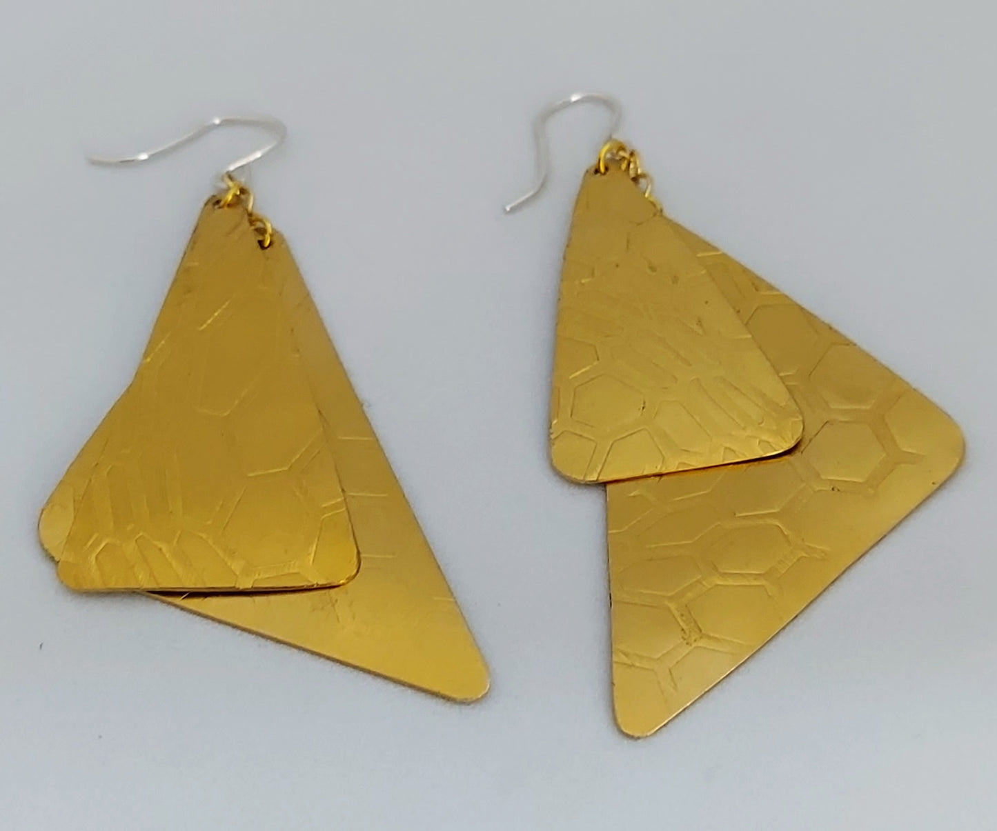 Honeycomb Pyramids Brass Earrings