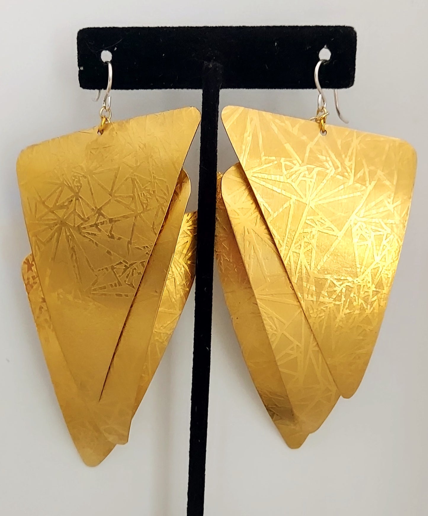 Triple Triangle Brass Earrings