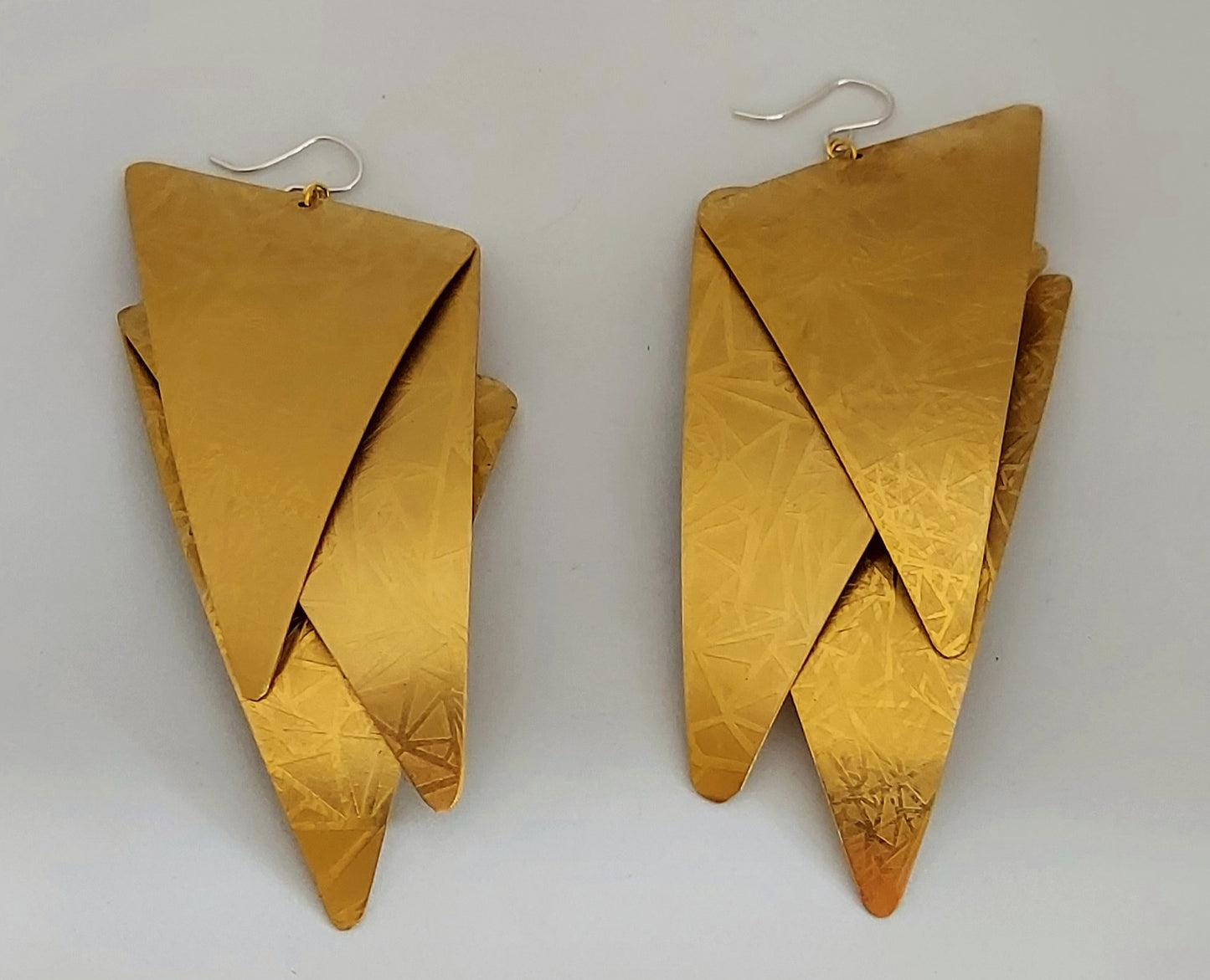 Triple Triangle Brass Earrings