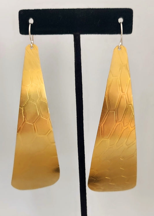Long Honeycomb Pyramid Brass Earrings