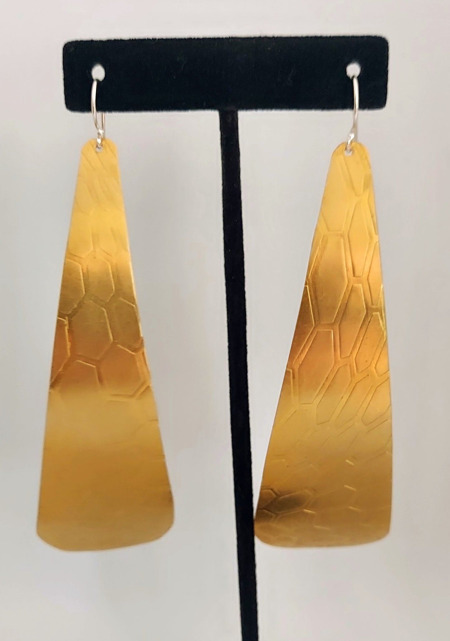 Long Honeycomb Pyramid Brass Earrings