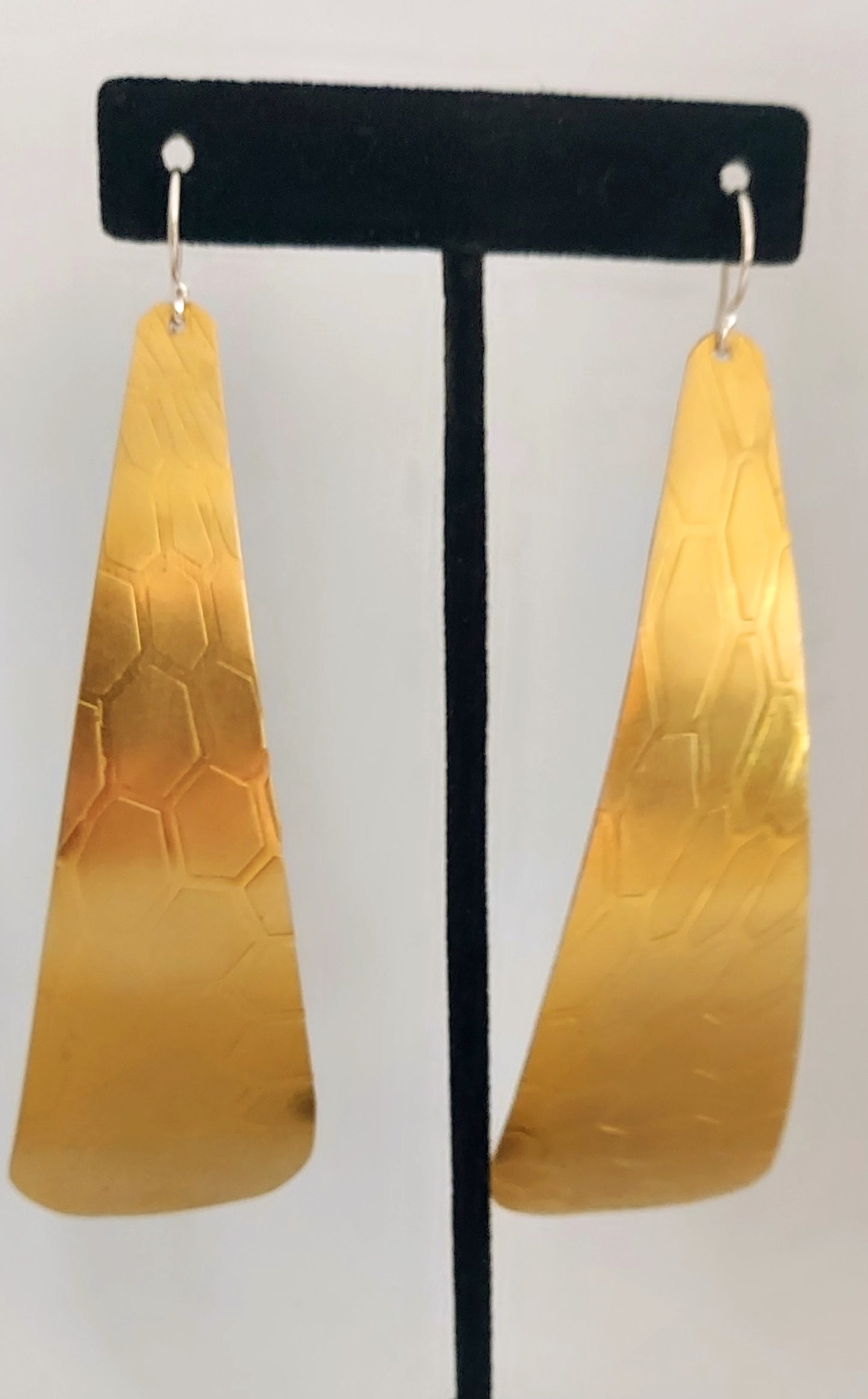 Long Honeycomb Pyramid Brass Earrings