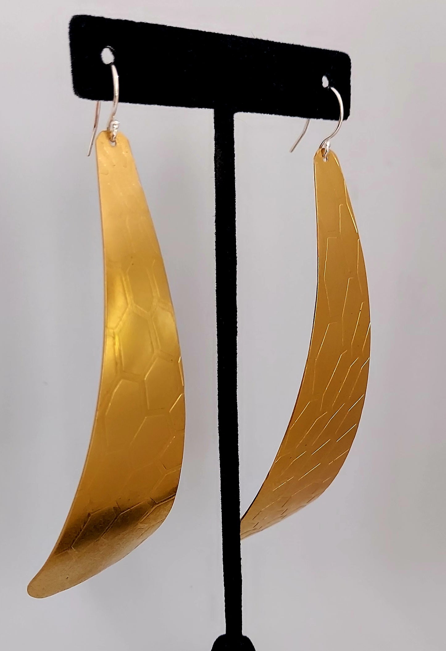 Long Honeycomb Pyramid Brass Earrings