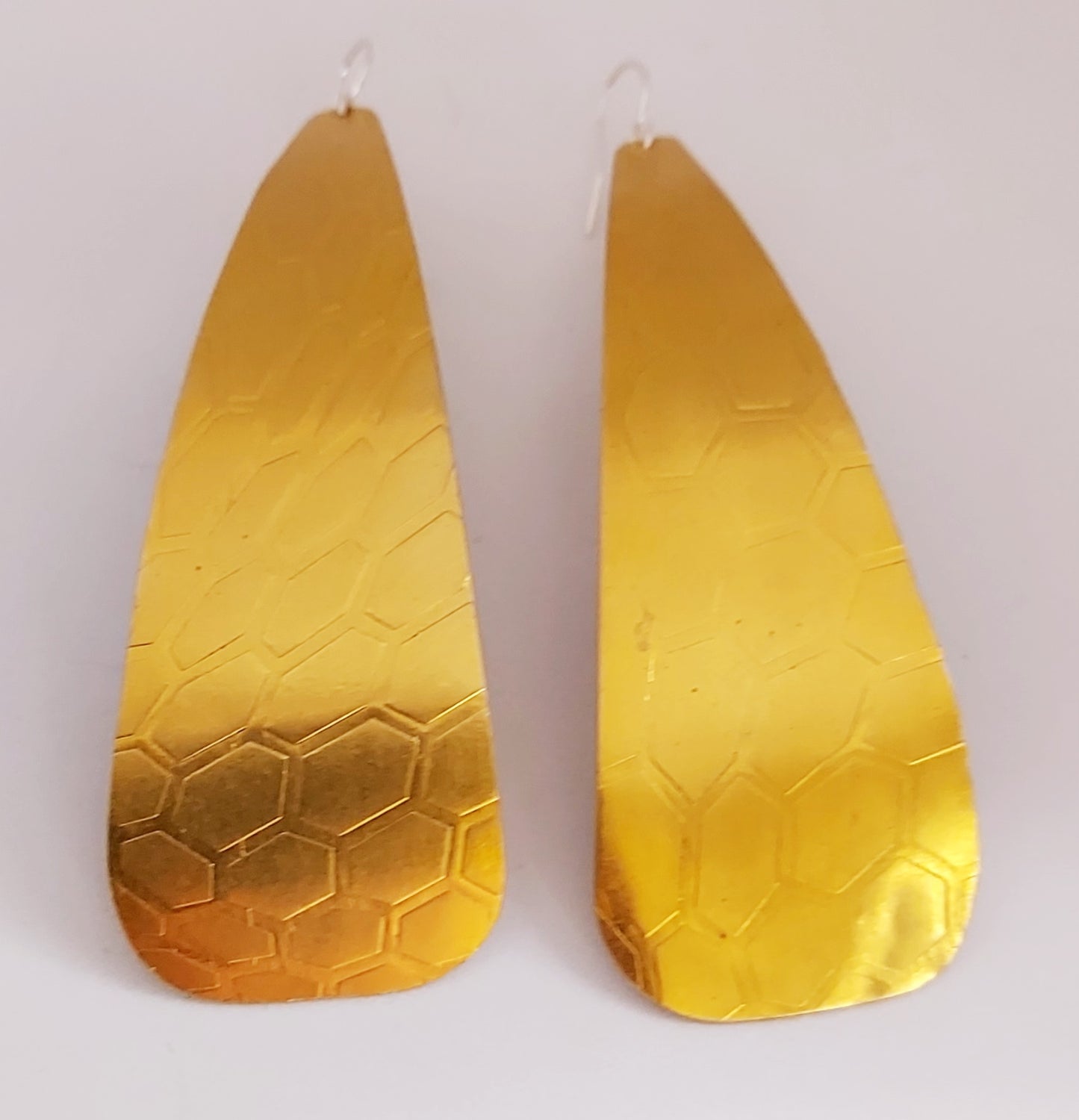 Long Honeycomb Pyramid Brass Earrings