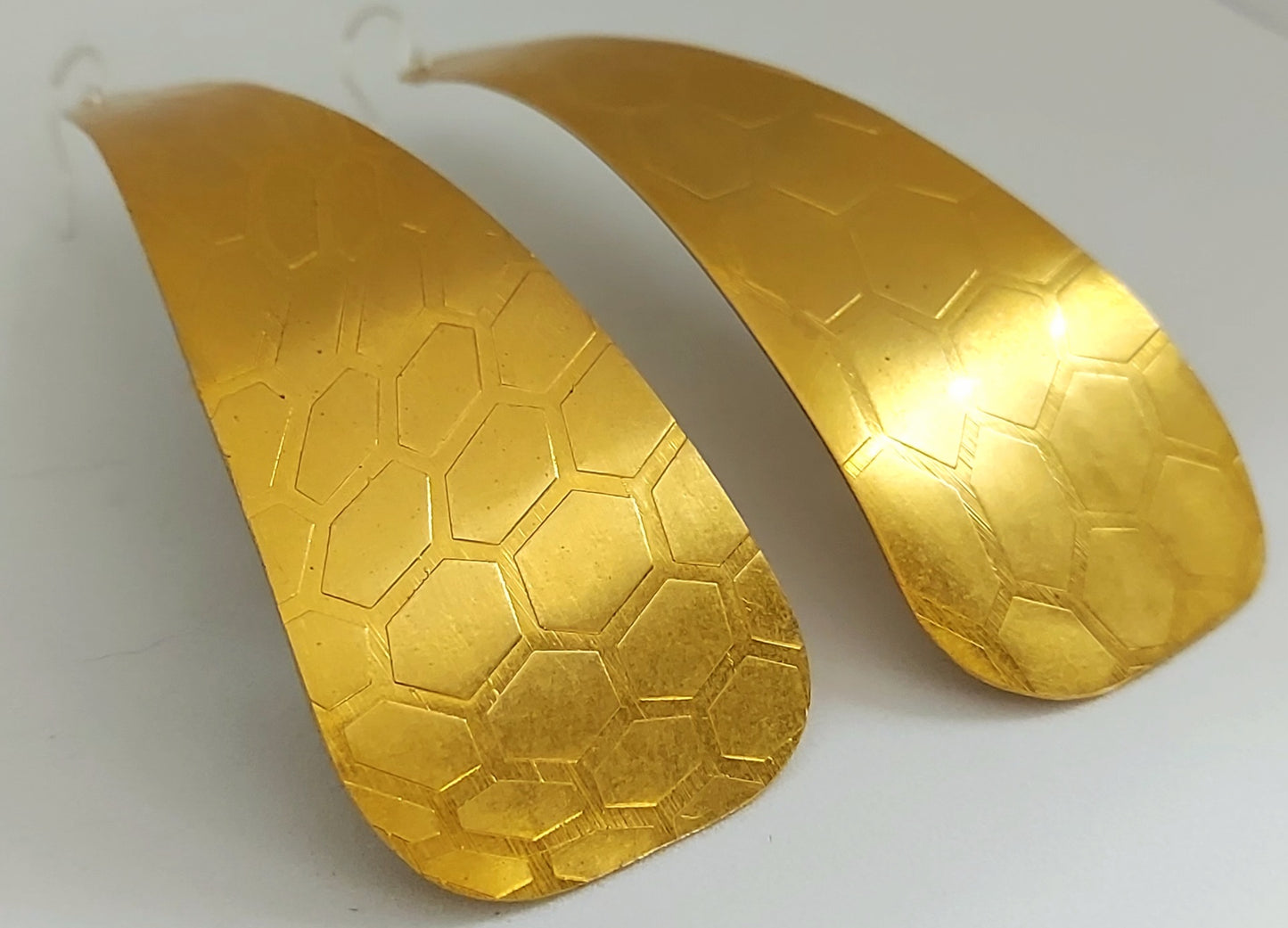 Long Honeycomb Pyramid Brass Earrings