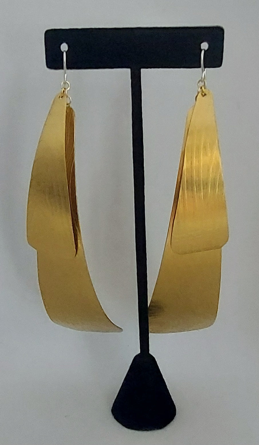 Long Double Thumbprint Pyramids Brass Earrings