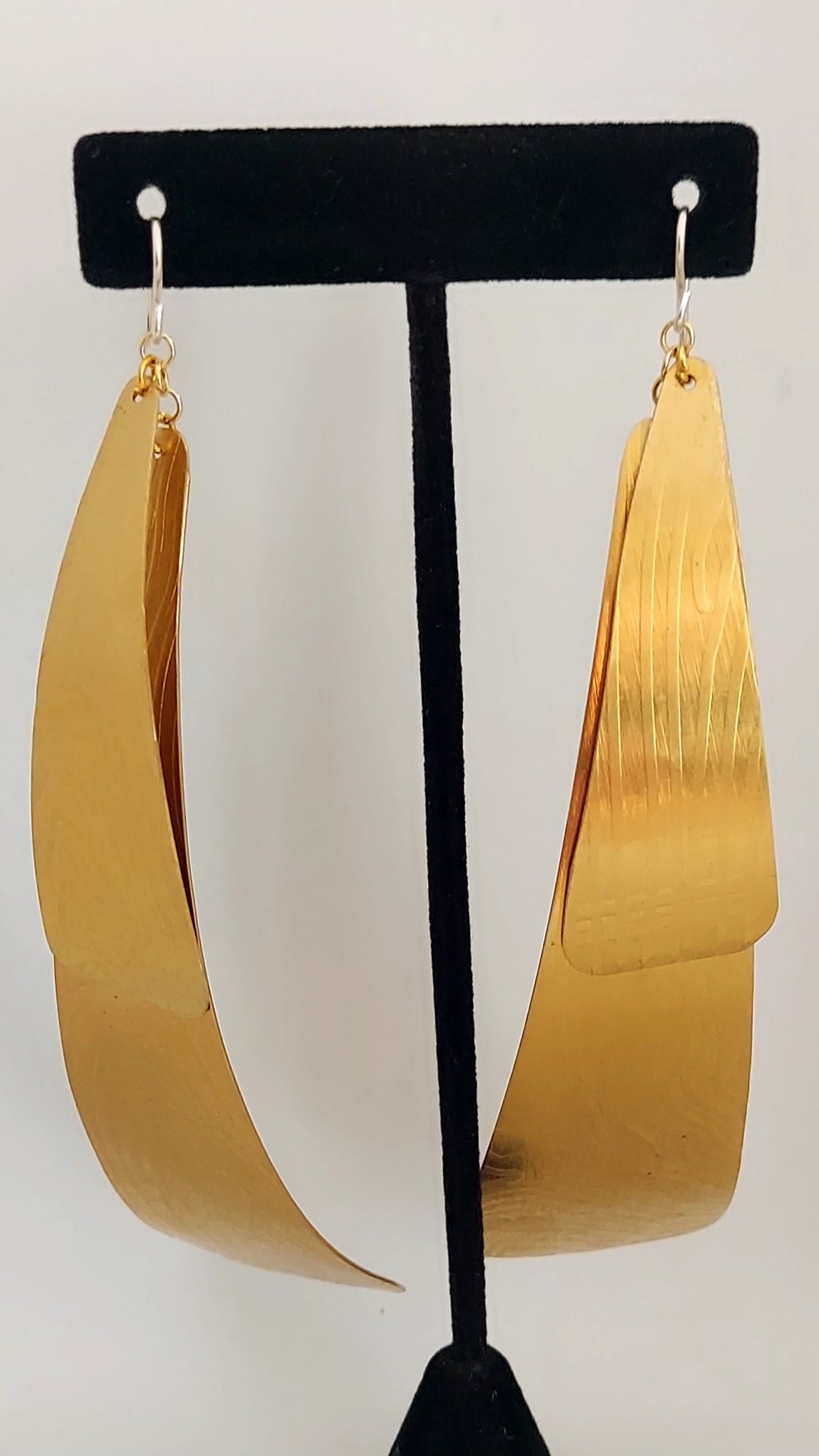 Long Double Thumbprint Pyramids Brass Earrings