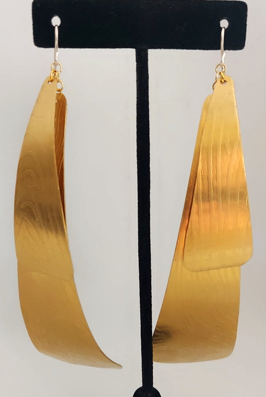 Long Double Thumbprint Pyramids Brass Earrings