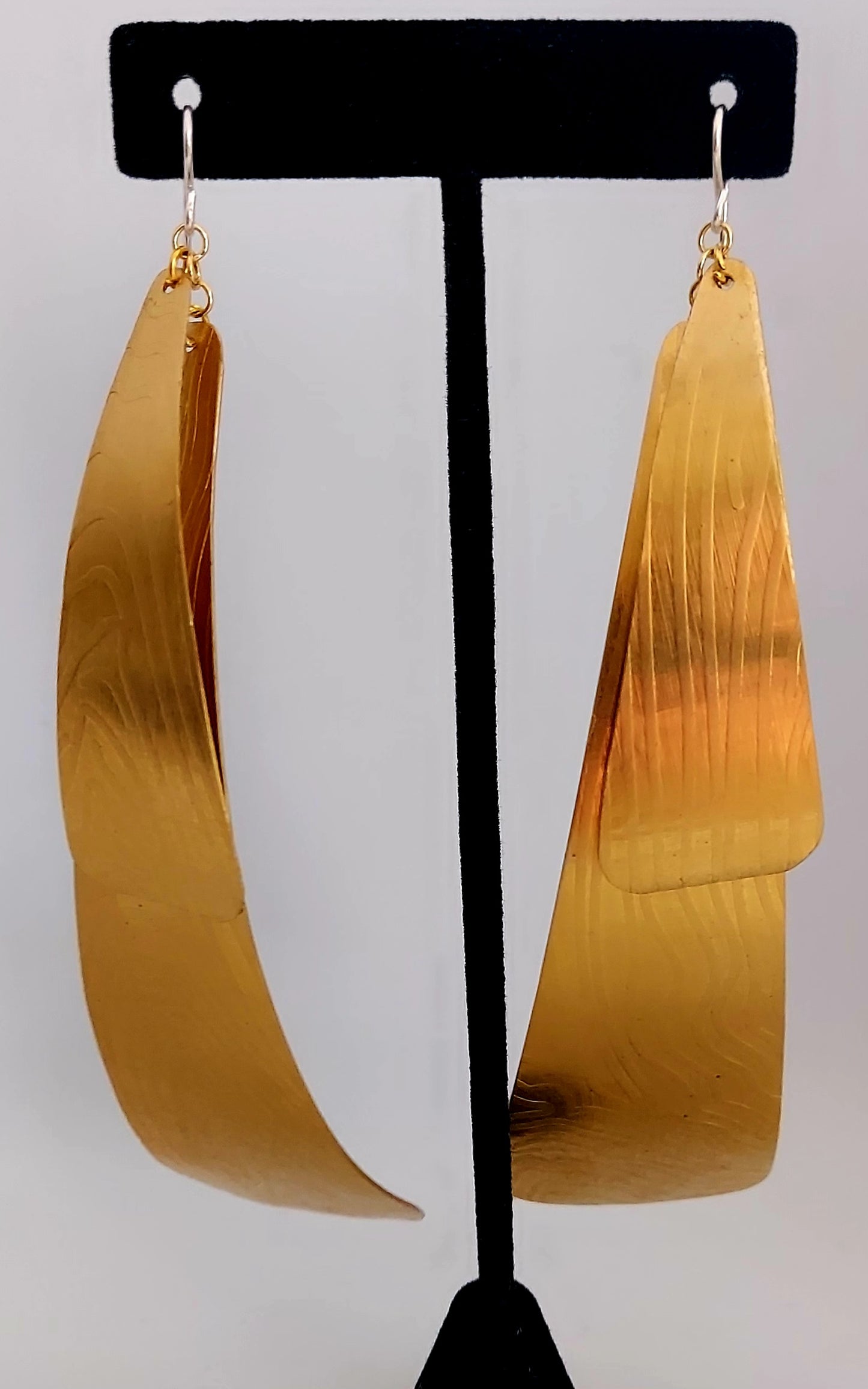Long Double Thumbprint Pyramids Brass Earrings