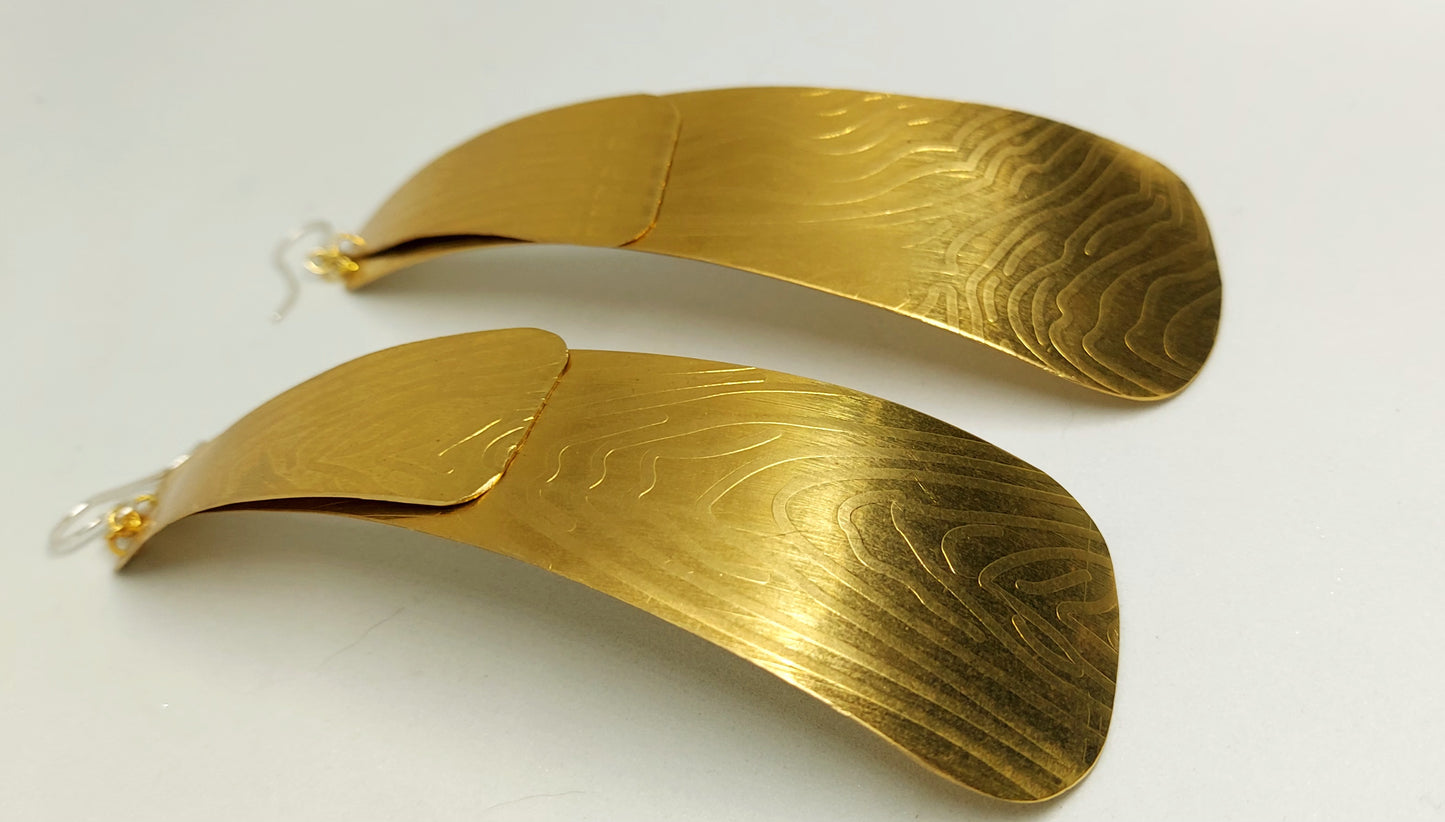 Long Double Thumbprint Pyramids Brass Earrings