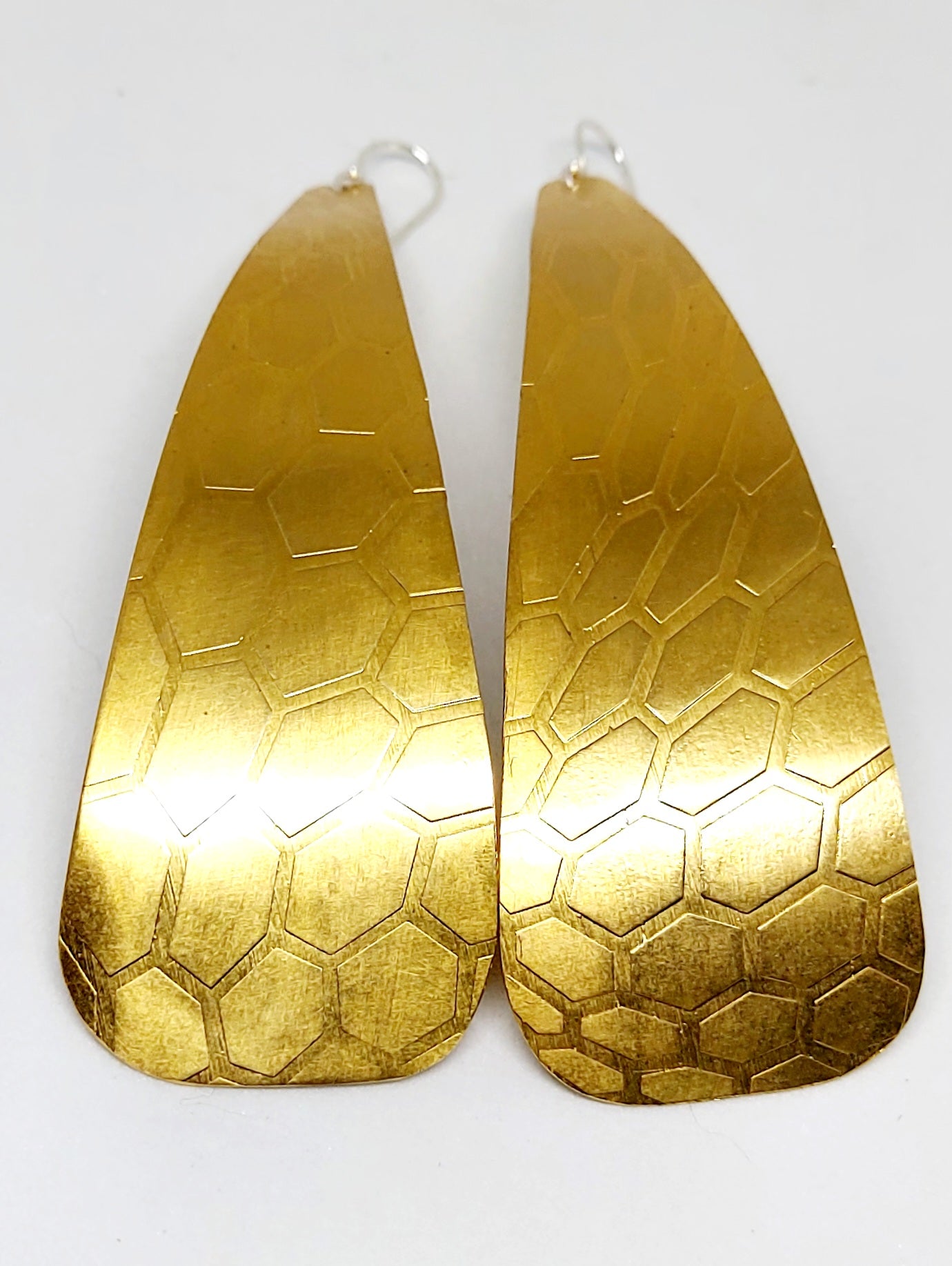 Long Honeycomb Pyramid Brass Earrings