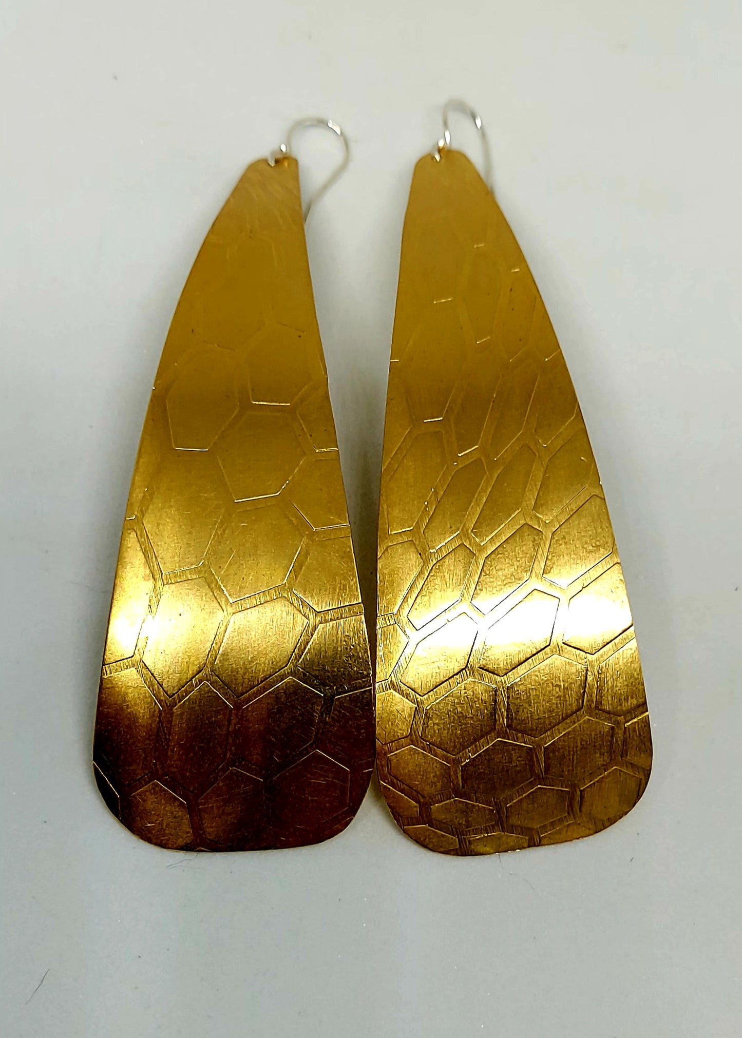 Long Honeycomb Pyramid Brass Earrings