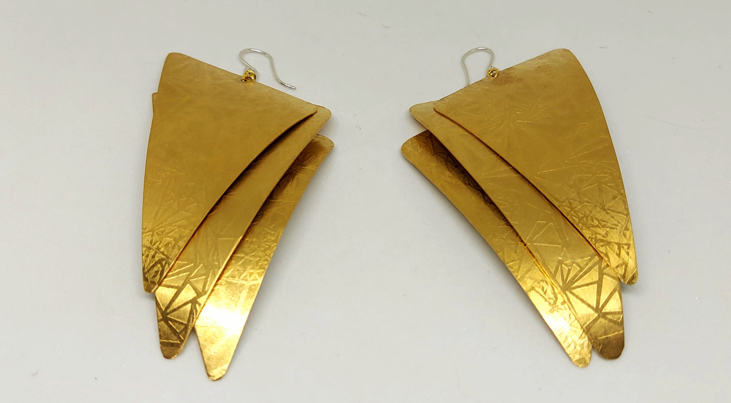 Triple Triangle Brass Earrings