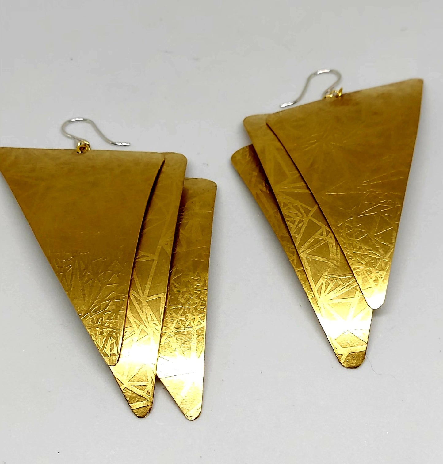 Triple Triangle Brass Earrings
