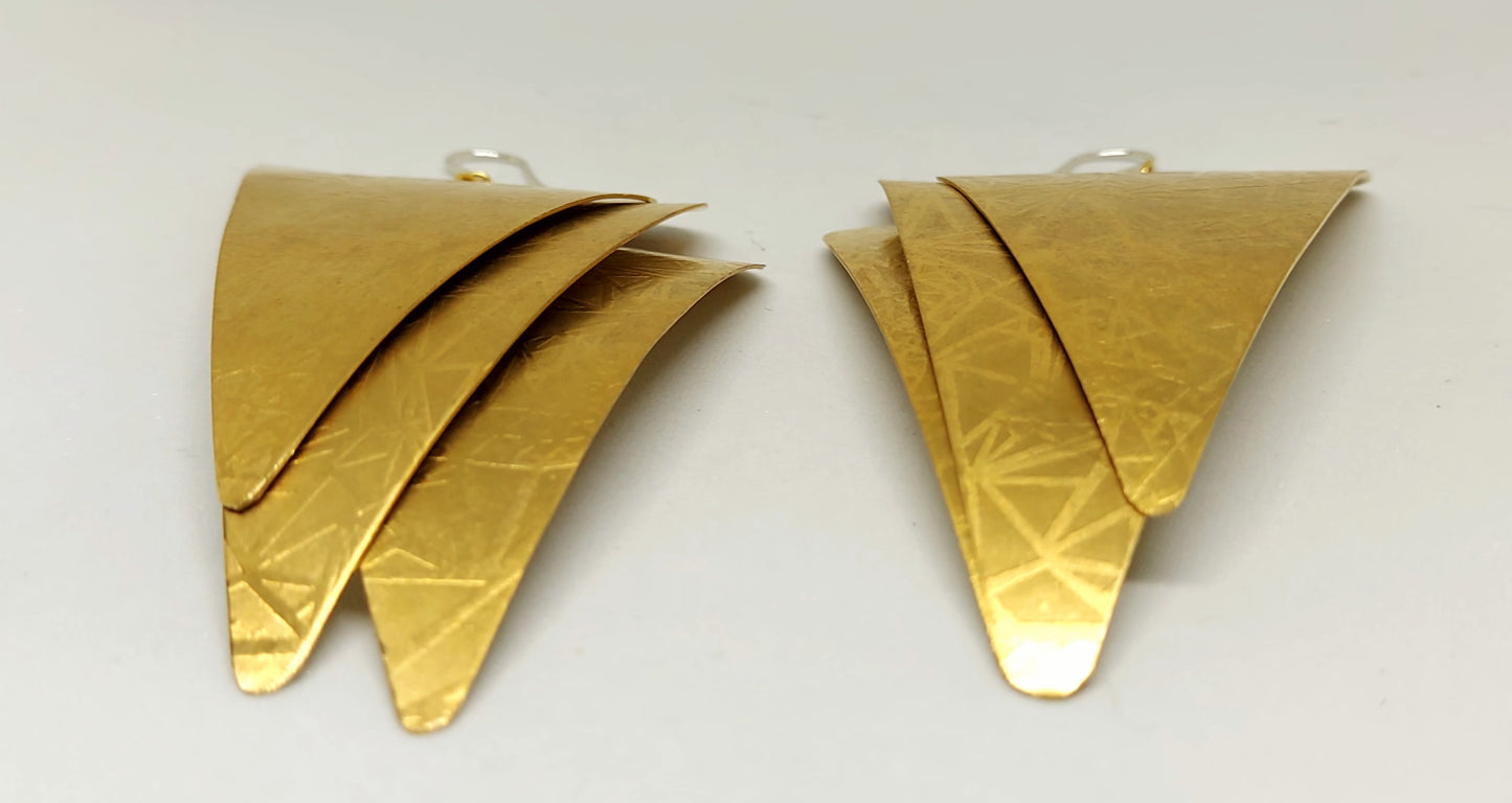 Triple Triangle Brass Earrings