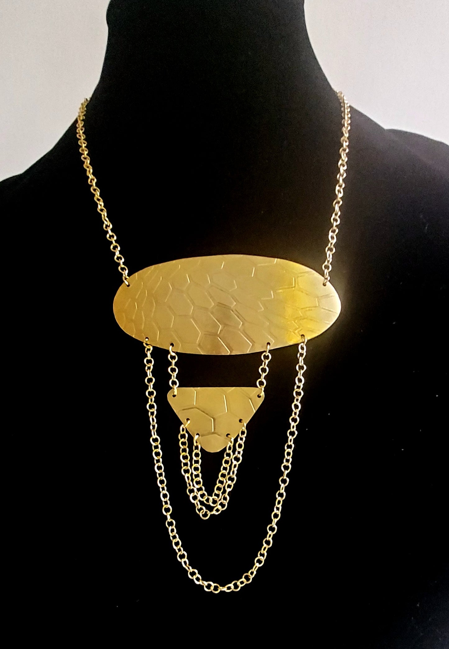 Honeycomb Textured Brass Necklace