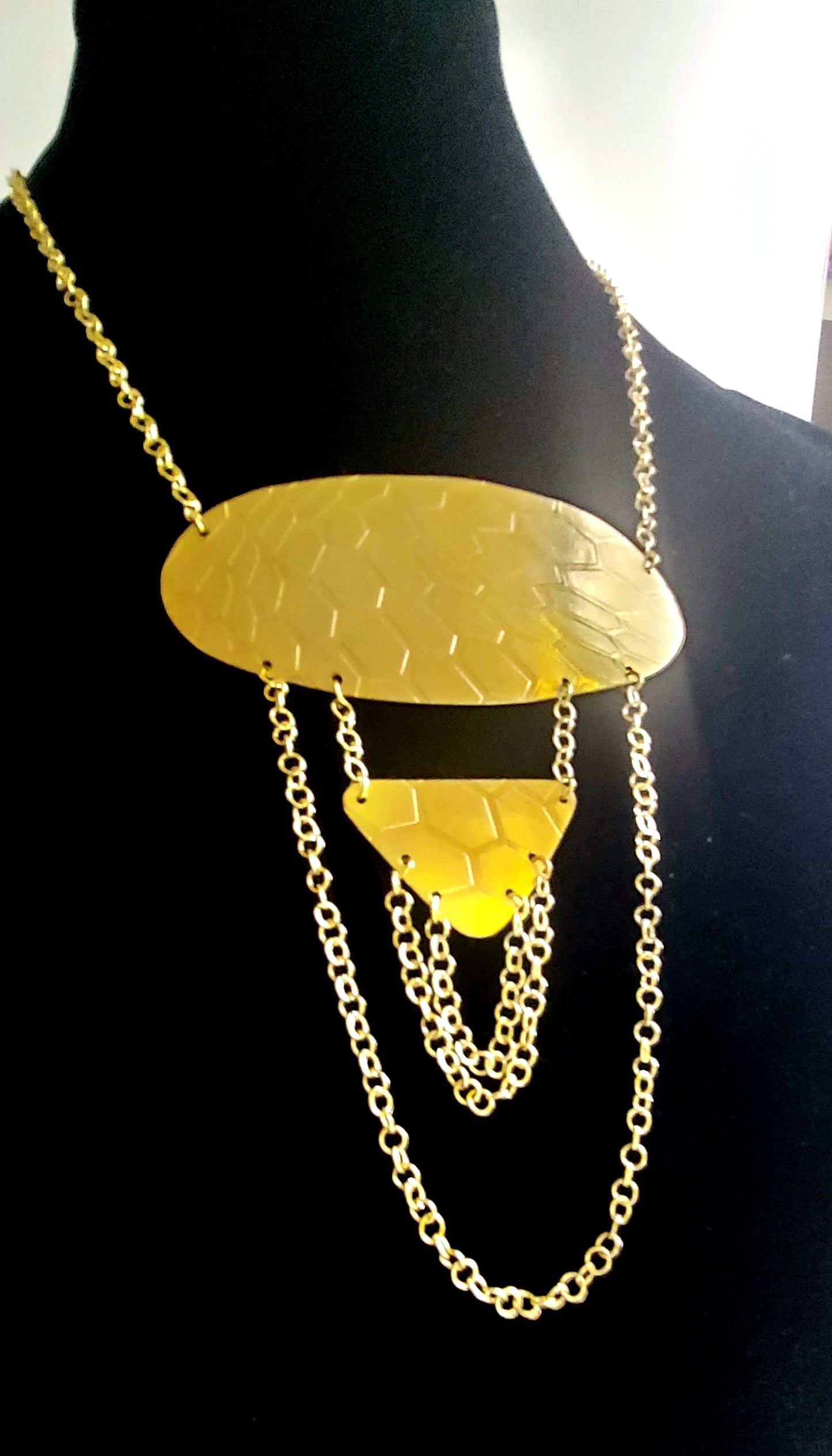 Honeycomb Textured Brass Necklace