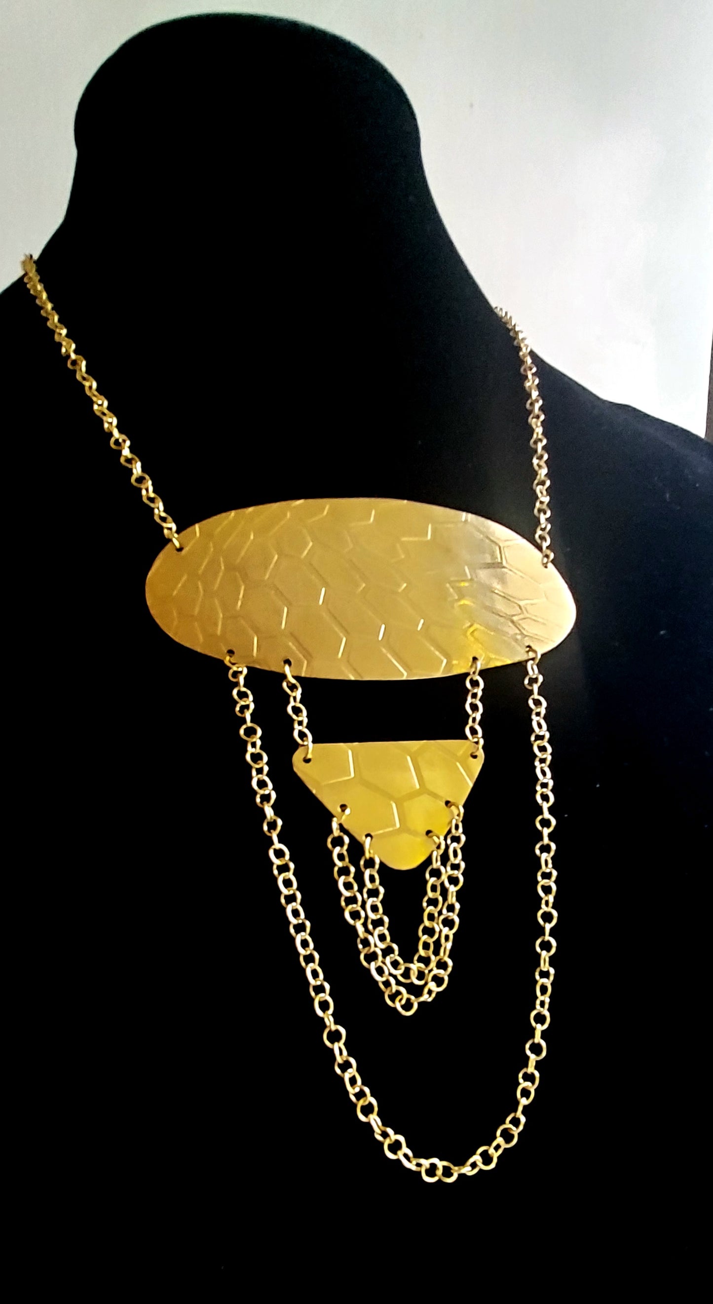 Honeycomb Textured Brass Necklace