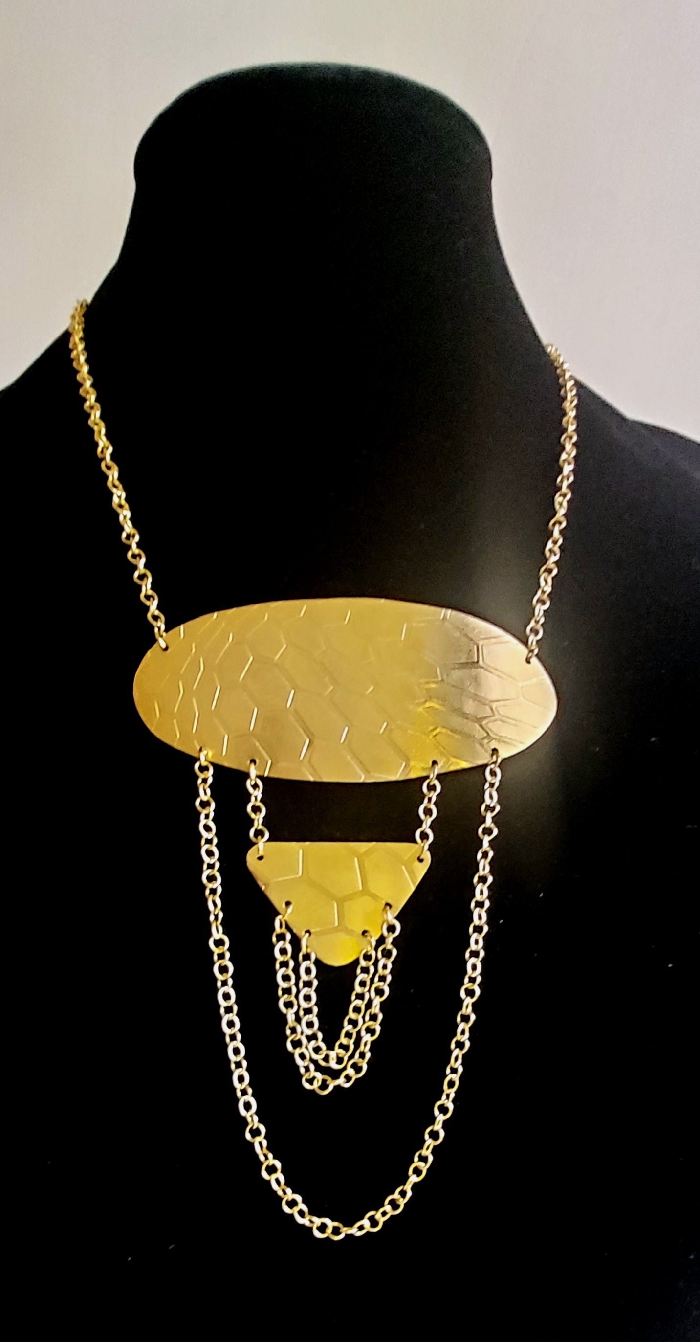 Honeycomb Textured Brass Necklace