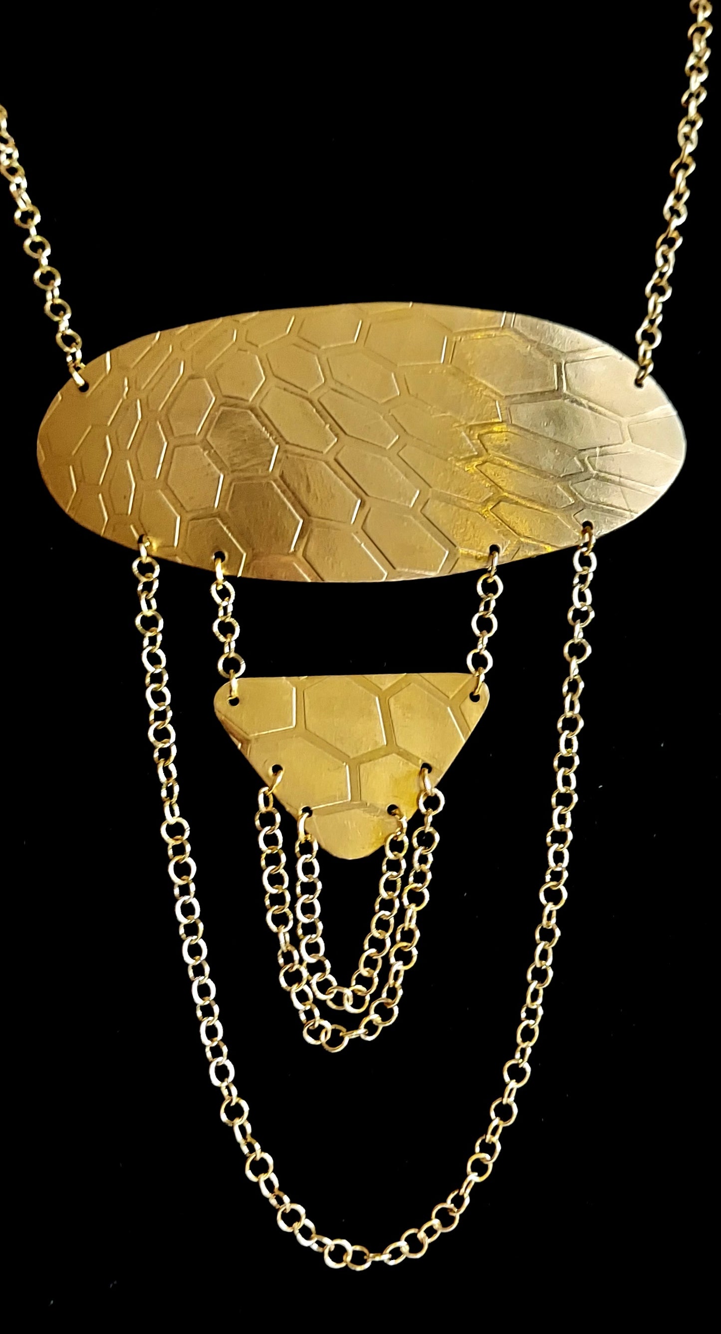 Honeycomb Textured Brass Necklace