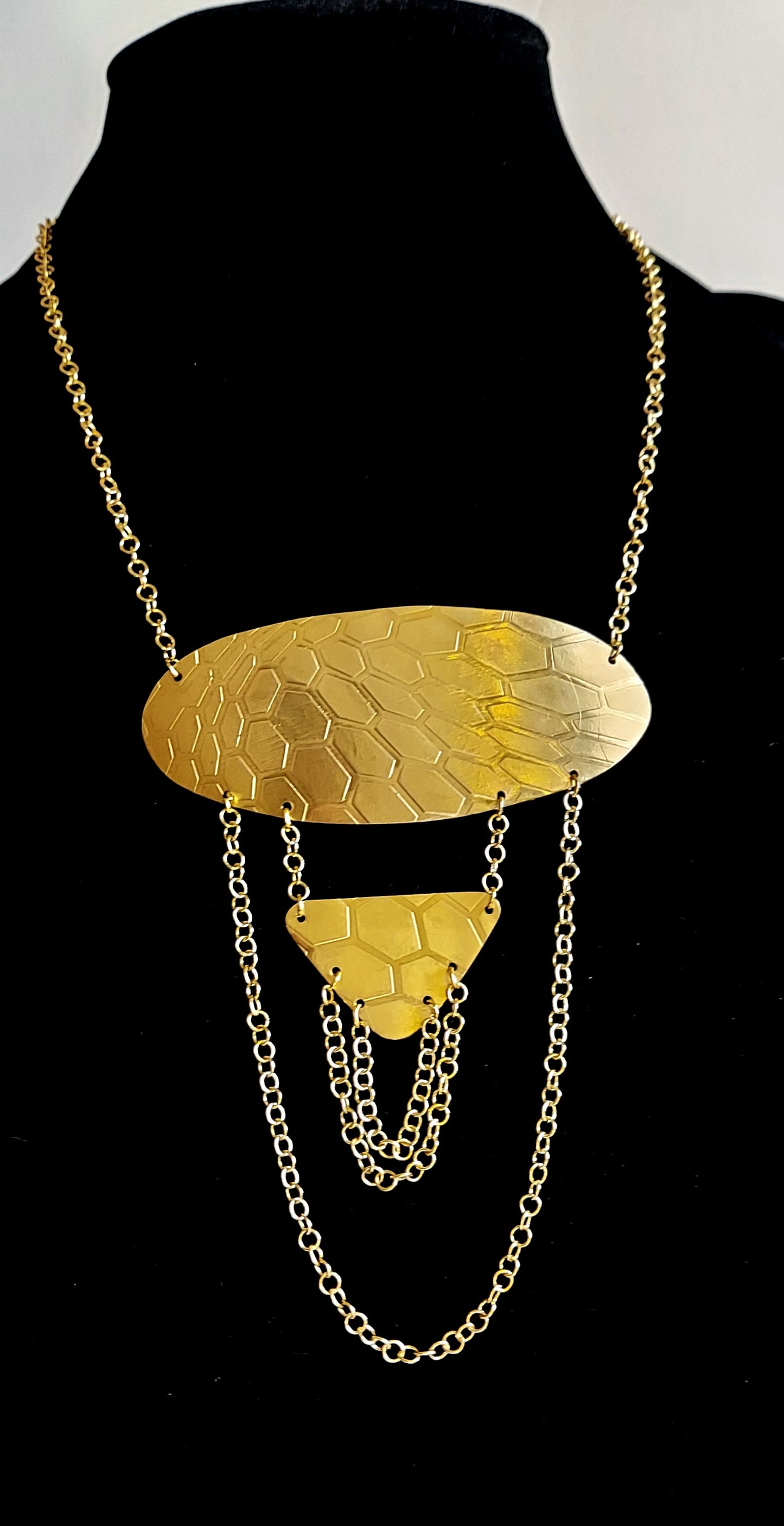 Honeycomb Textured Brass Necklace