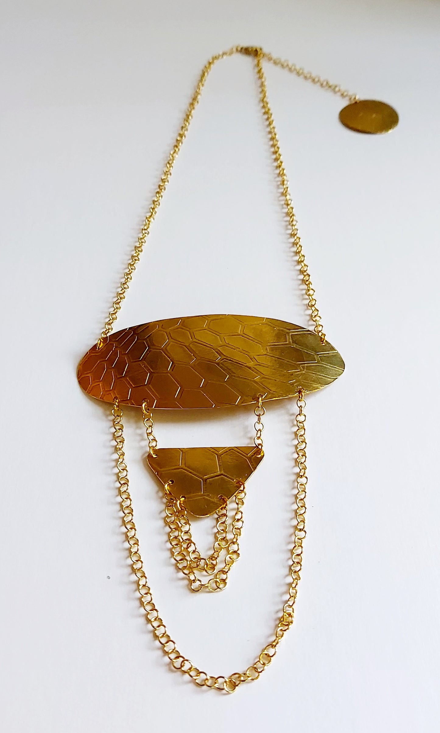 Honeycomb Textured Brass Necklace