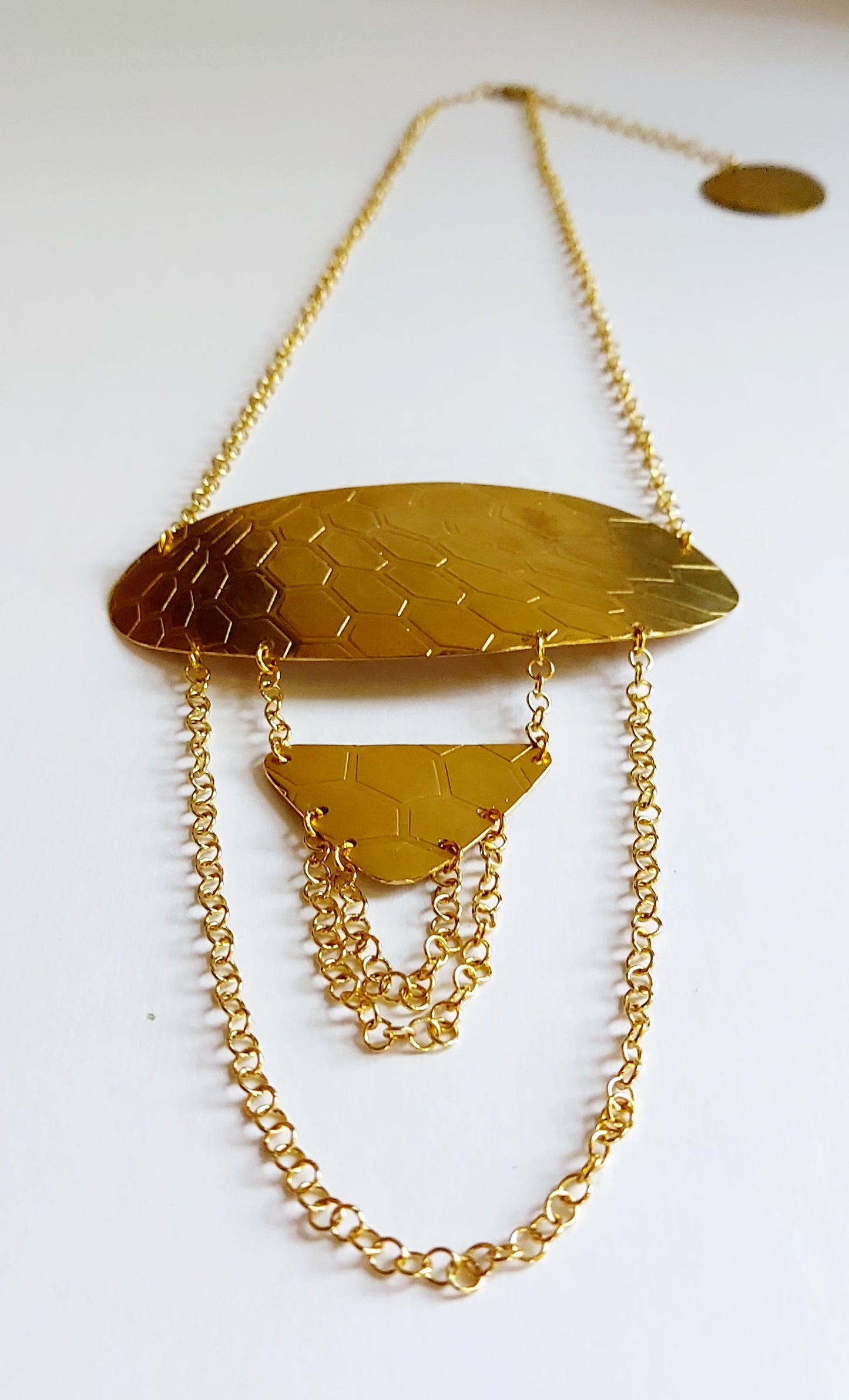 Honeycomb Textured Brass Necklace