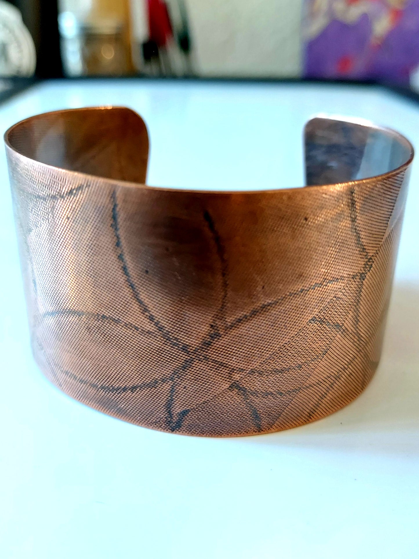 Floral Ribbon Pressed Copper Cuff (1 1/2" inches)