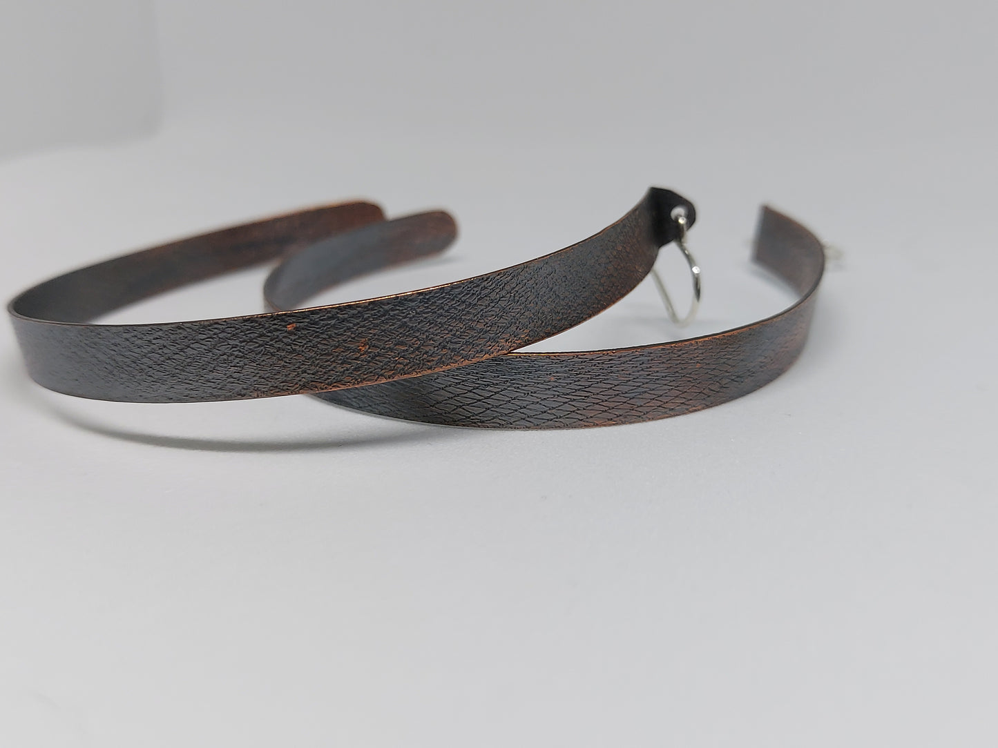 Large Stained Fabric Pressed Copper Hoops