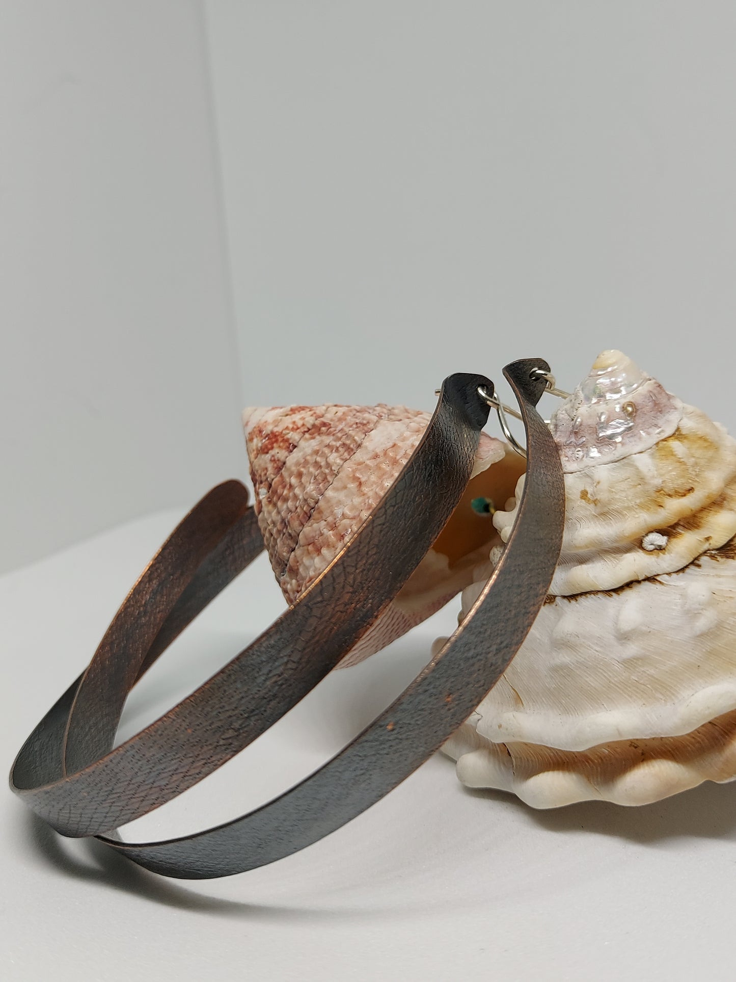 Large Stained Fabric Pressed Copper Hoops