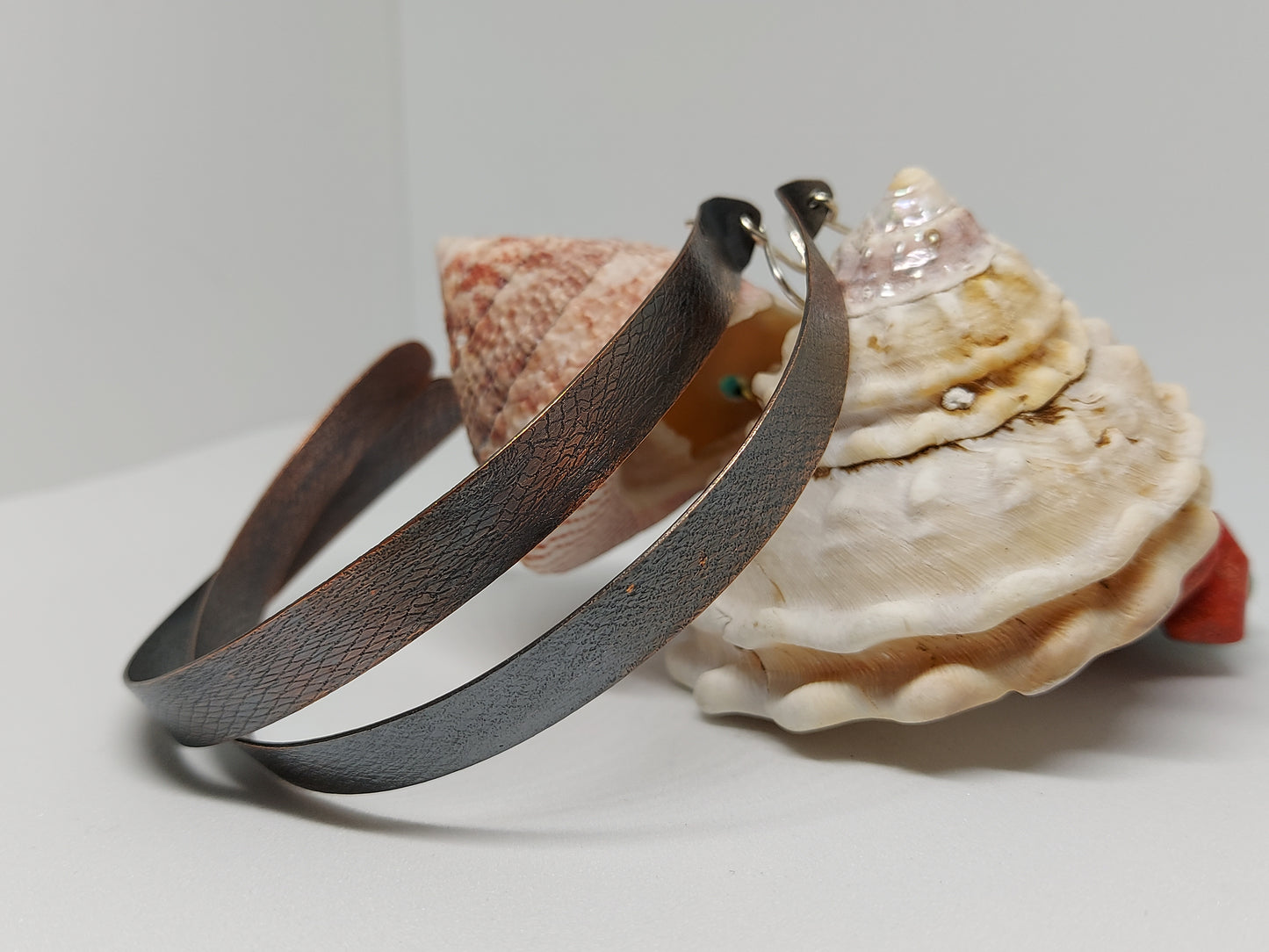 Large Stained Fabric Pressed Copper Hoops