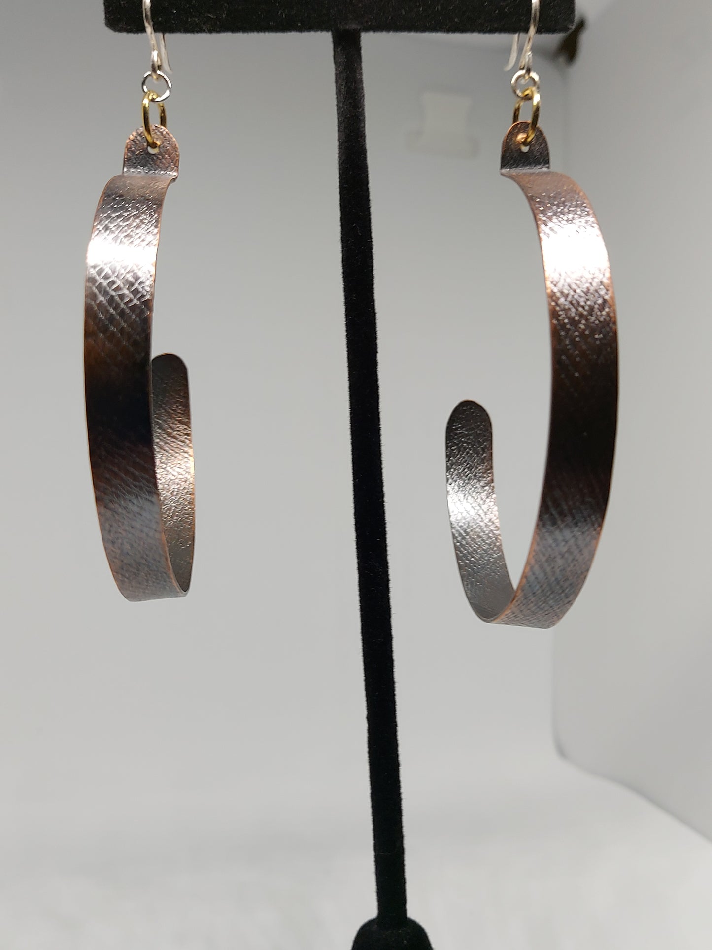 Medium Stained, Fabric Pressed Copper Hoops