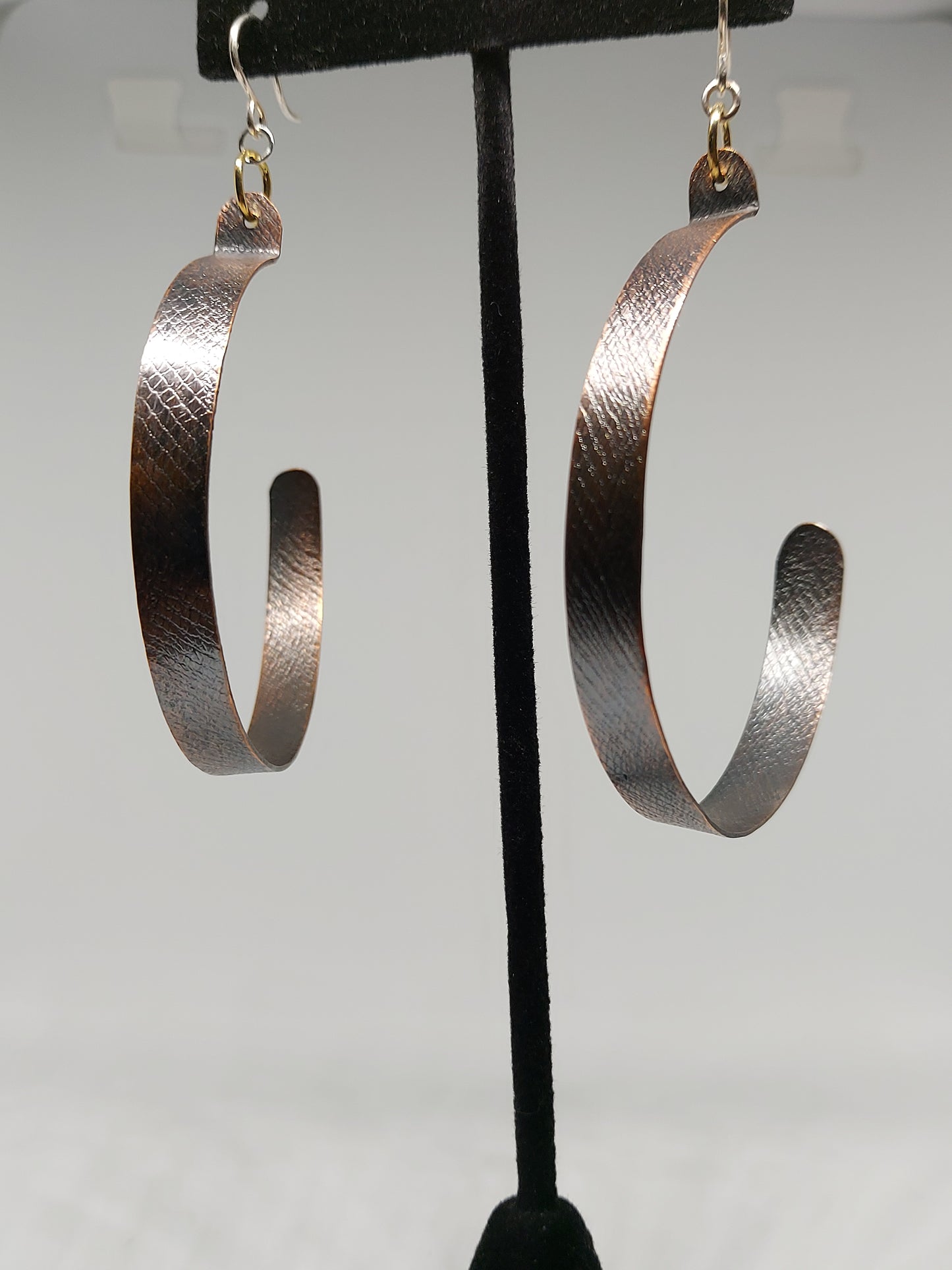 Medium Stained, Fabric Pressed Copper Hoops