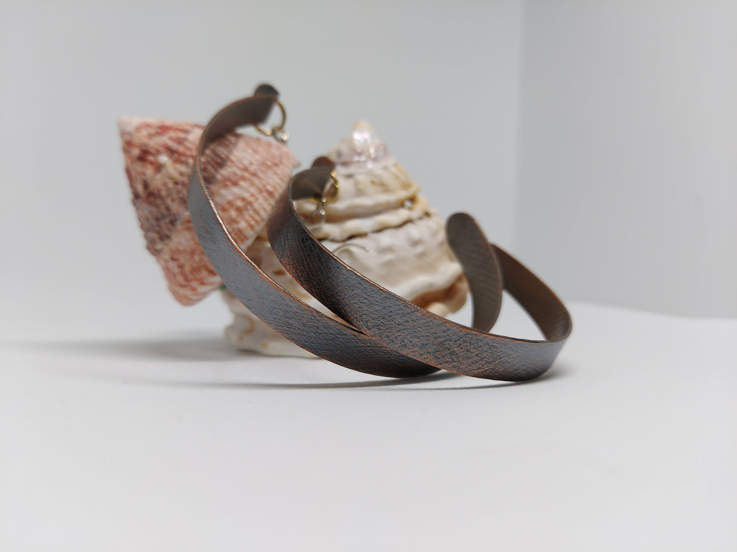 Medium Stained, Fabric Pressed Copper Hoops