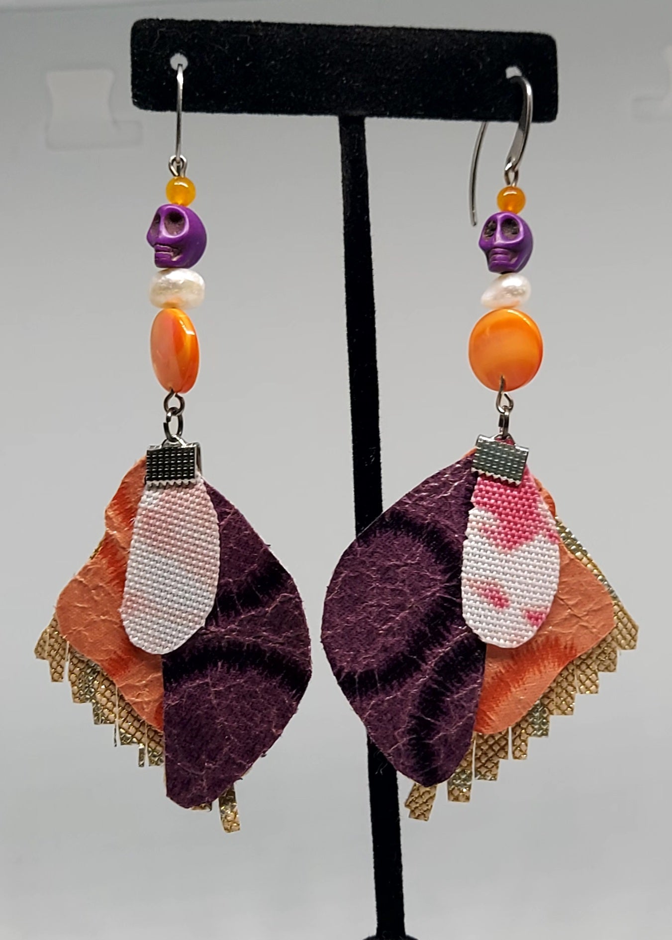 Purple Calavera Fabric Earrings