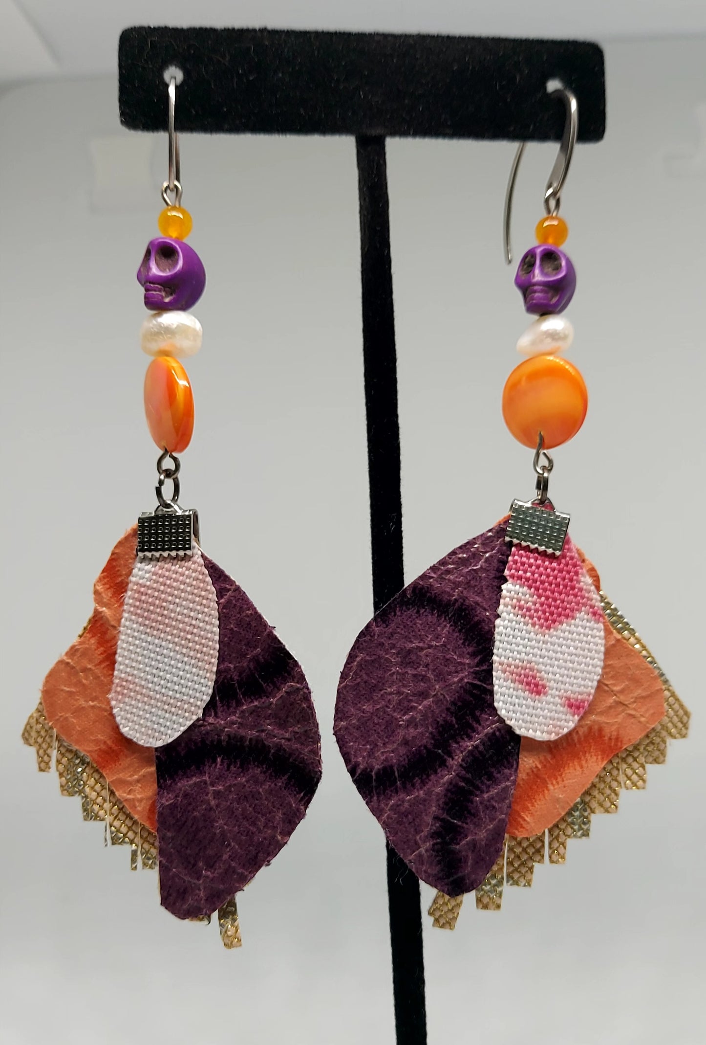 Purple Calavera Fabric Earrings
