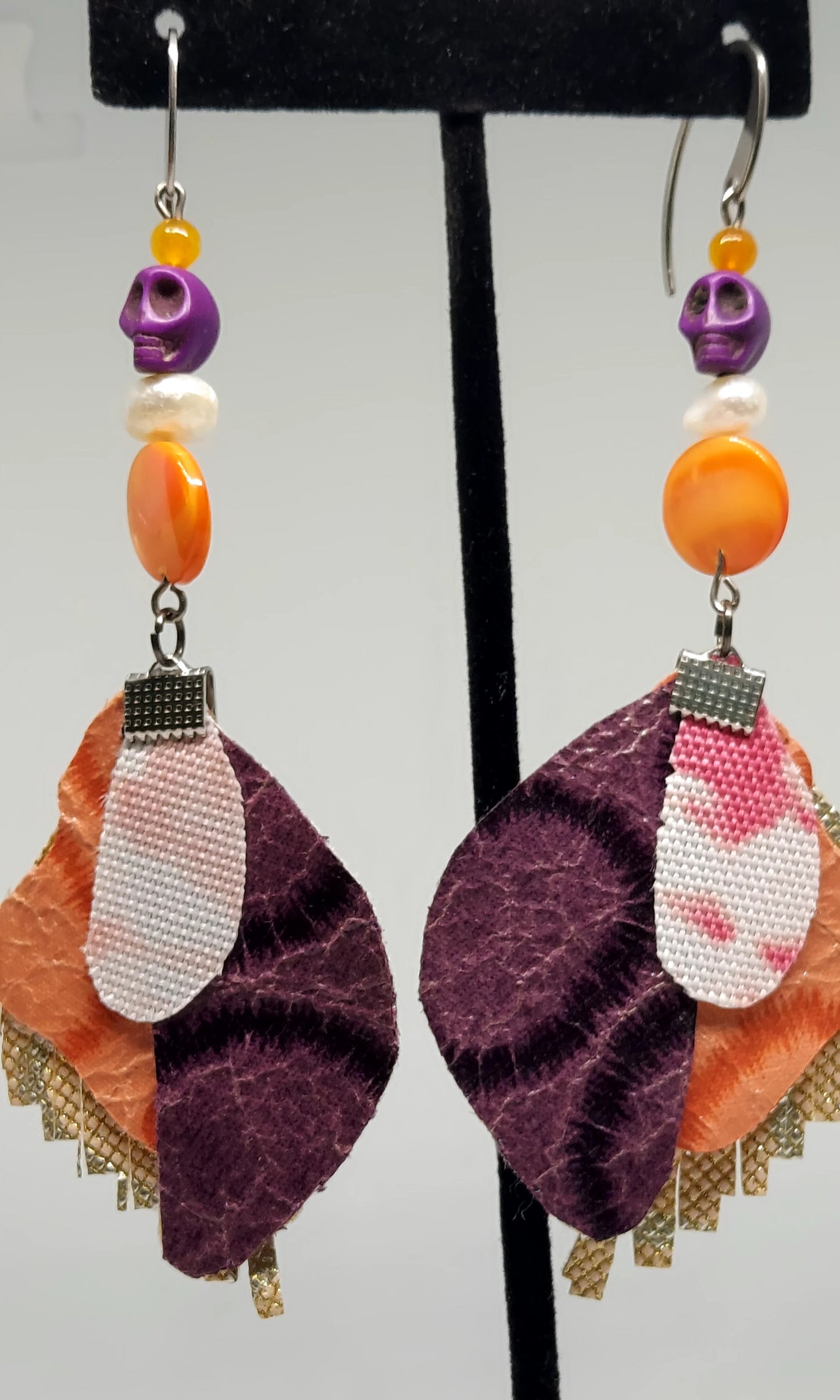 Purple Calavera Fabric Earrings